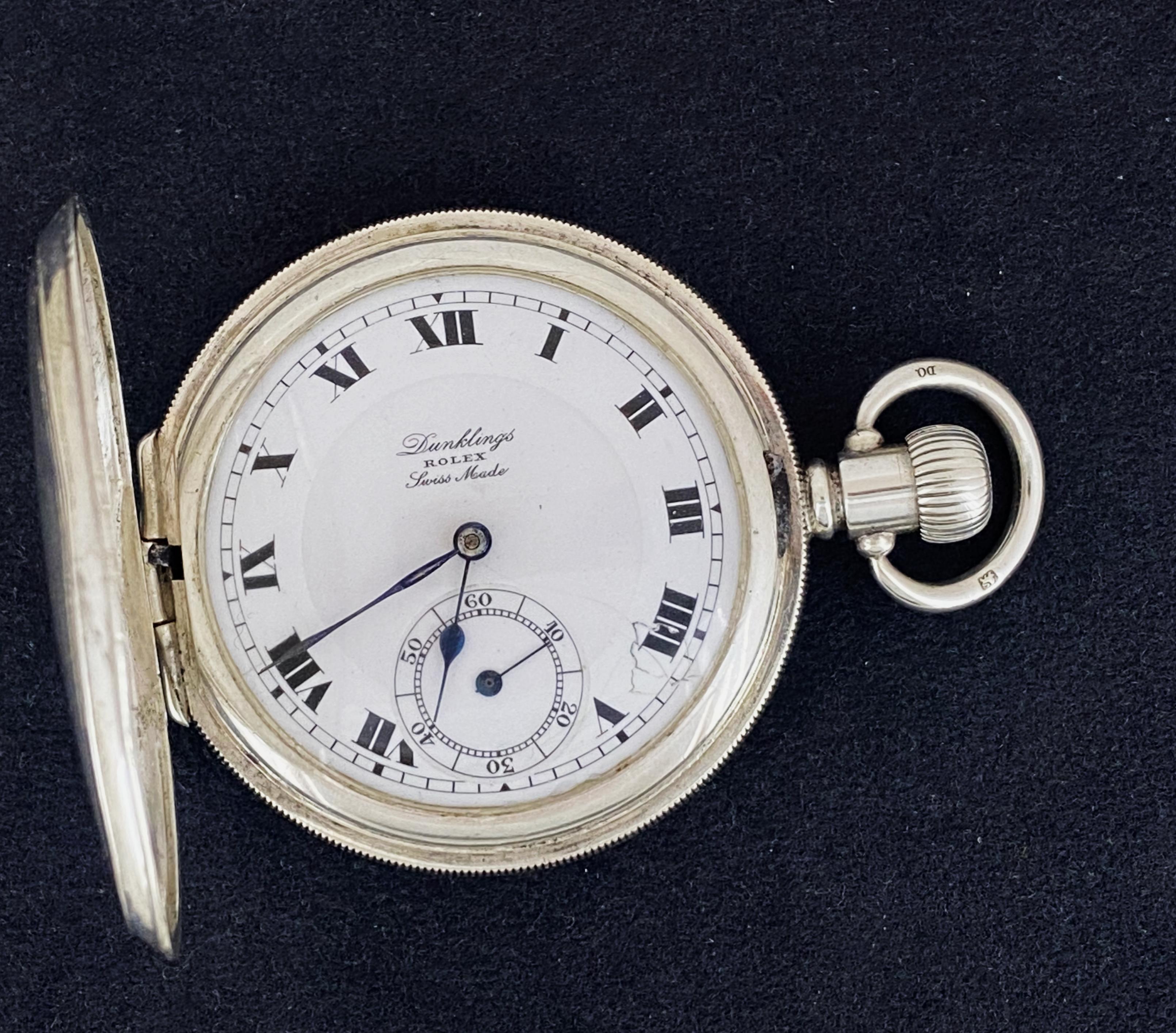 Rolex Sterlingsilber-Taschenuhr Antike um 1920 Doppel Jäger Großes 53 mm Gehäuse (Edwardian)