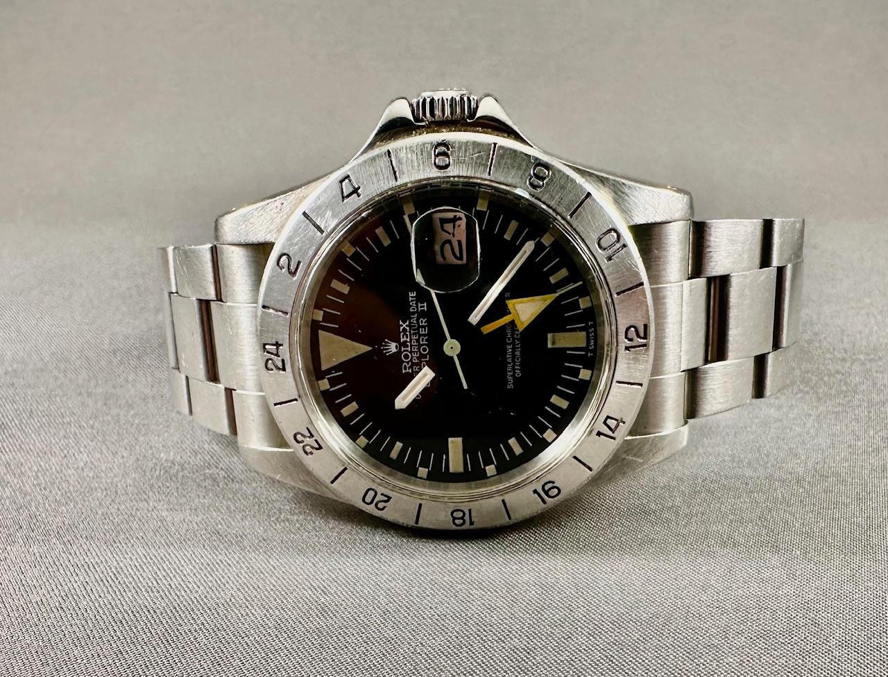 Brand: Vintage Rolex
Model: Explorer II
Year: 1971
Serial number: 327xxxxx
Reference: #1655

Case: Show normal sign of wear with no sign of polish from previous; inner case back stamped 1655

Dial: Excellent Condition Tritium Matte Dial where the
