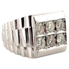 Rolex Style 18K White Gold 5 Round Cut 1.50ctw H-I SI1 Natural Diamond Band Ring