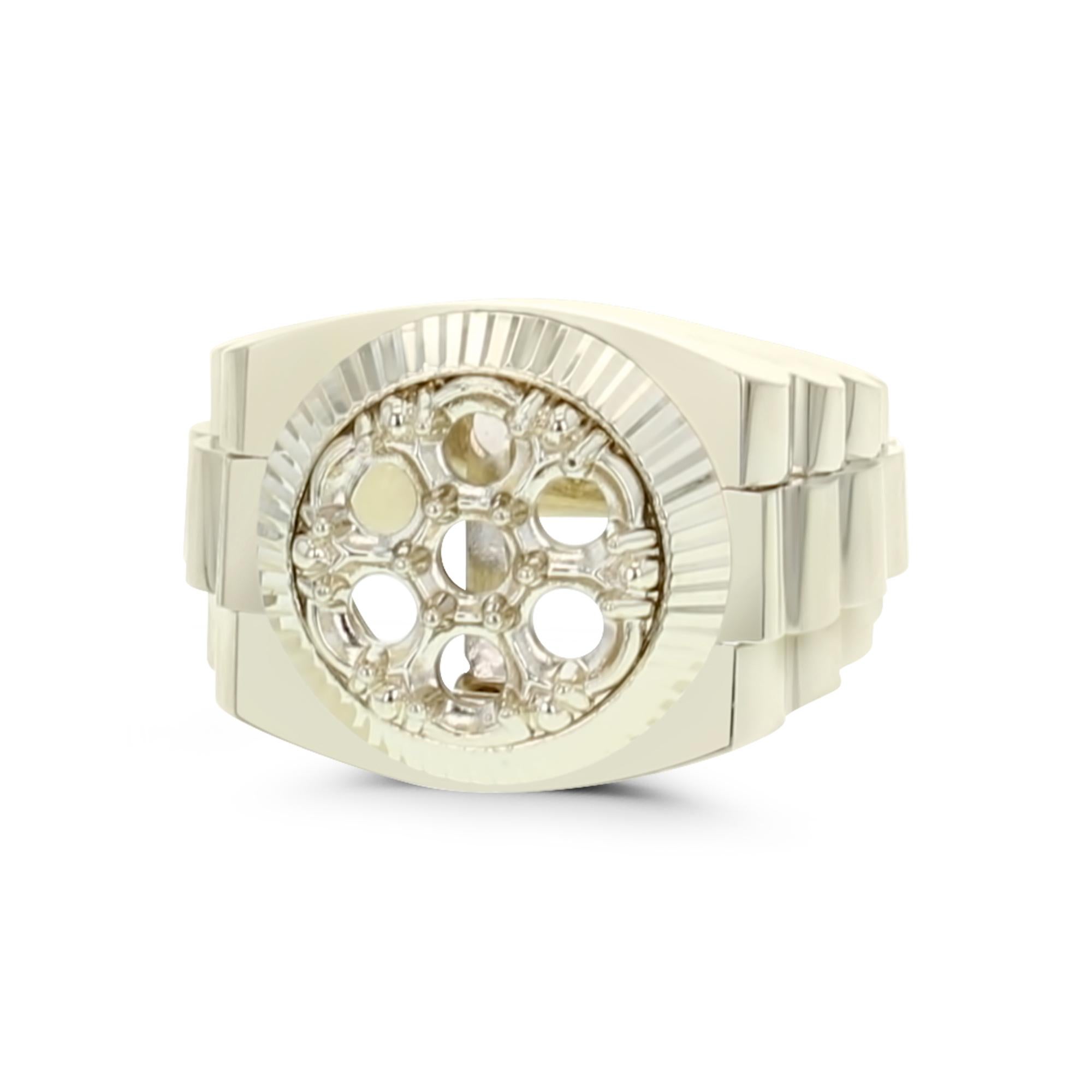 Rolex Style Presidential Diamond Mens Ring 14k White Gold In New Condition In Sugar Land, TX