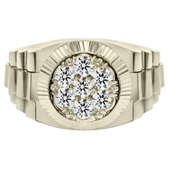 Rolex Style Presidential Diamond Mens Ring 14k White Gold