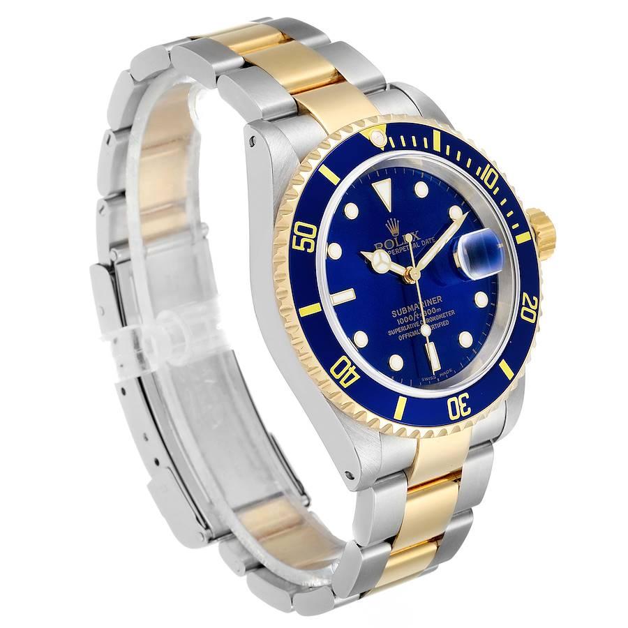 Rolex Submarine Blue Dial Steel Yellow Gold Men's Watch 16613 Box Papers In Excellent Condition For Sale In Atlanta, GA