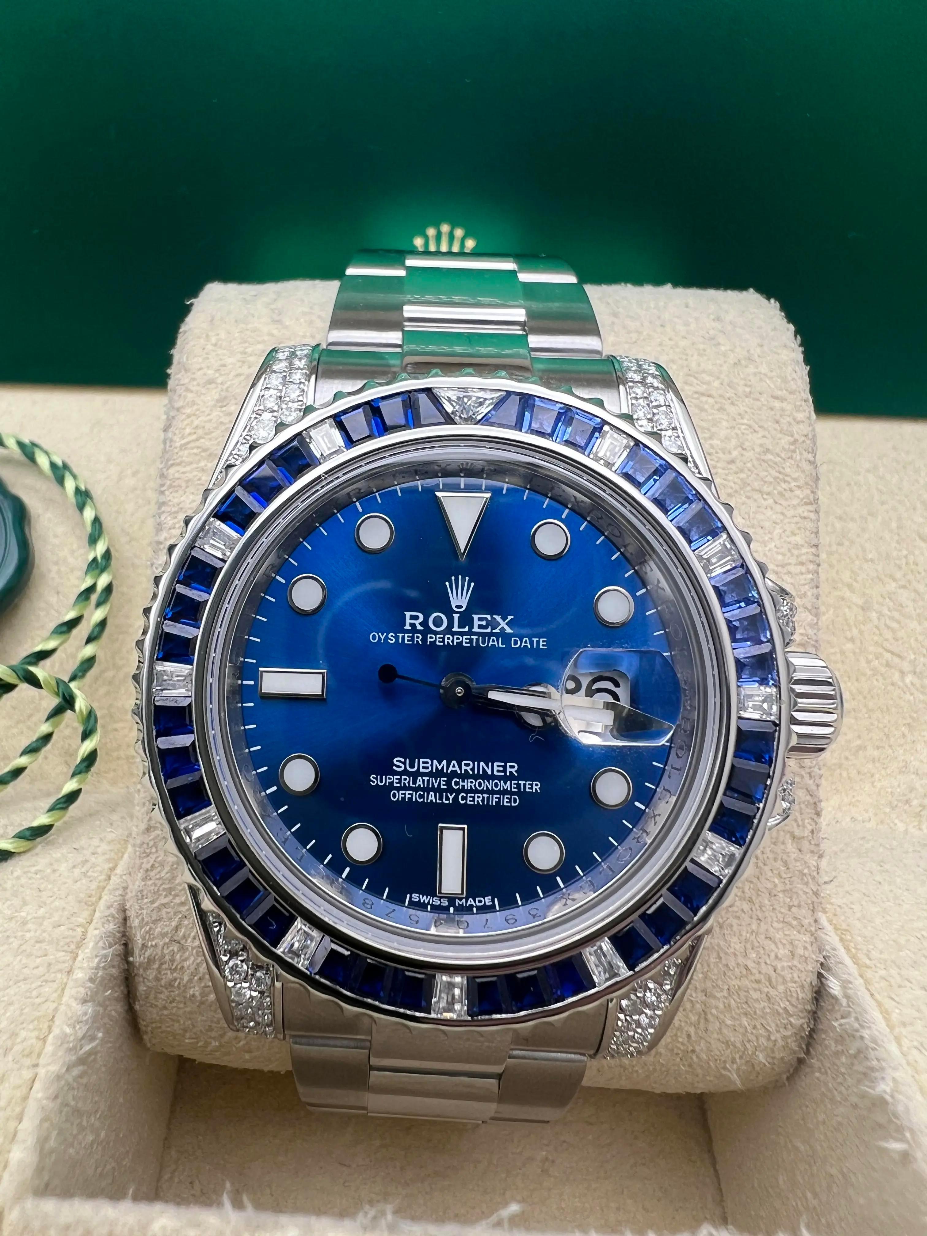 Estilo Rolex Submariner 116610 Zafiros Diamantes Bisel y Esfera Personalizados 116659SABR Baguette cónica en venta