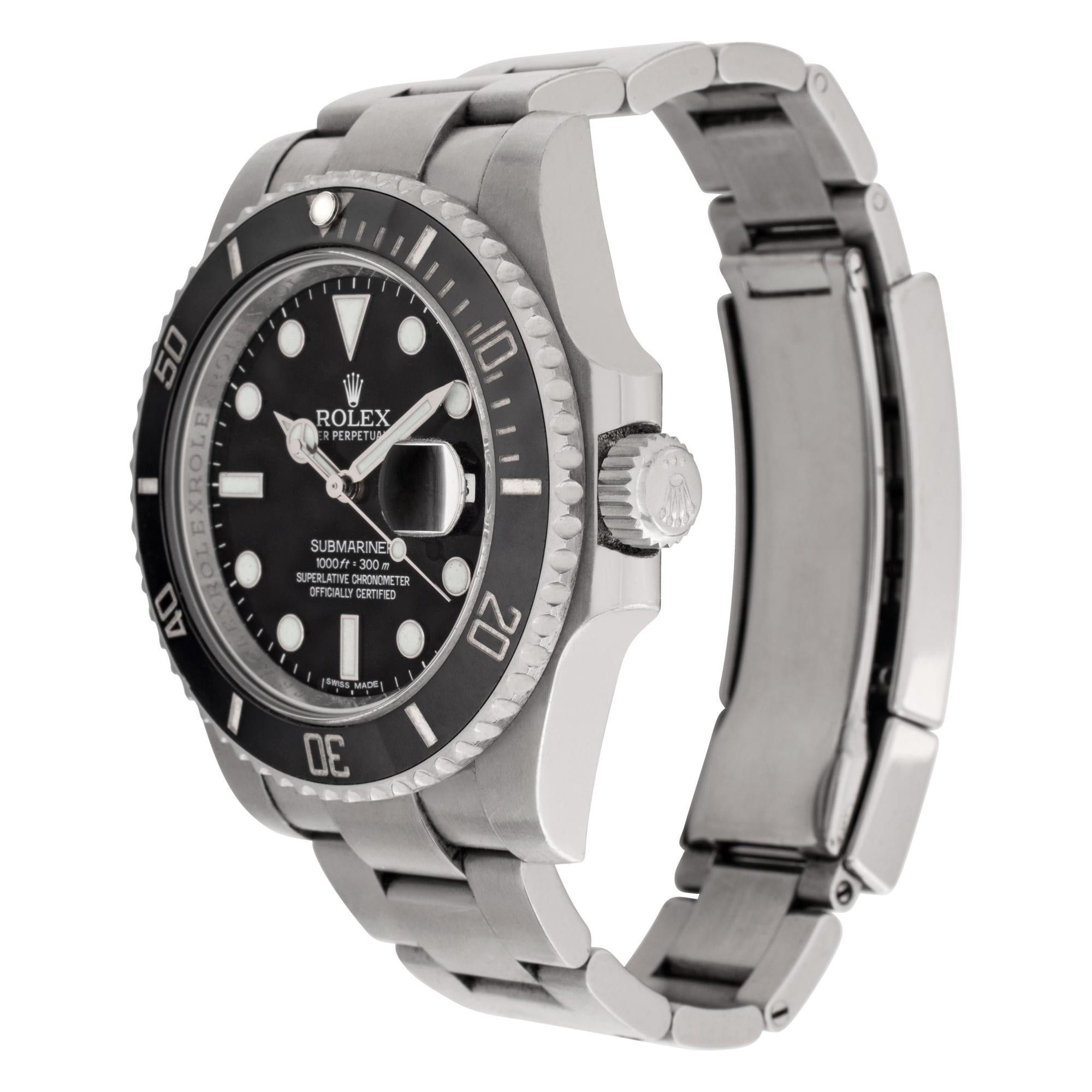 Rolex Submariner in stainless steel with ceramic bezel. Auto w/ sweep seconds and date. 40 mm case size.With papers. **Bank wire only at this price** Ref 116610ln. Circa 2013. Fine Pre-owned Rolex Watch. Certified preowned Sport Rolex Submariner