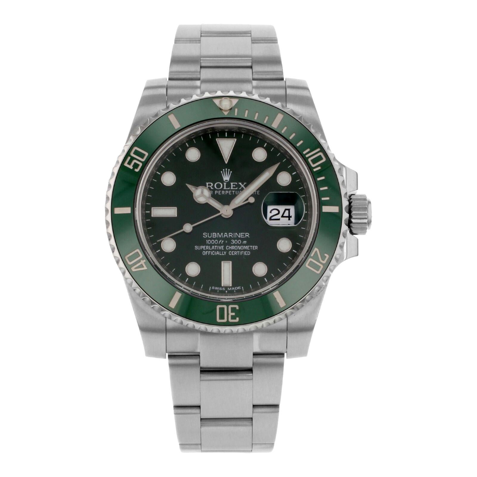 Rolex Submariner 116610V 'Hulk' Steel Ceramic Green Bezel Green Dial Men’s Watch