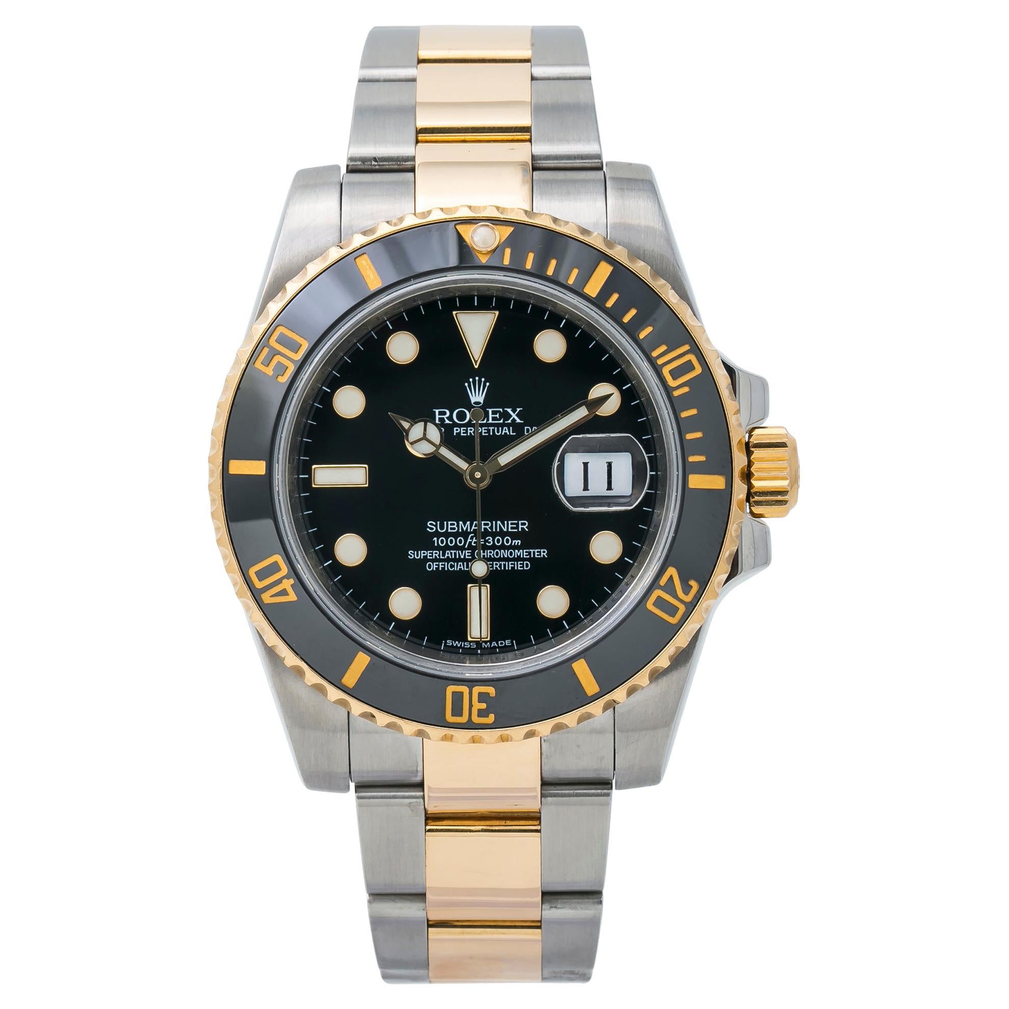 Rolex Submariner 116613 18K Two Tone Automatic Mens Watch Box & Card 2011 For Sale