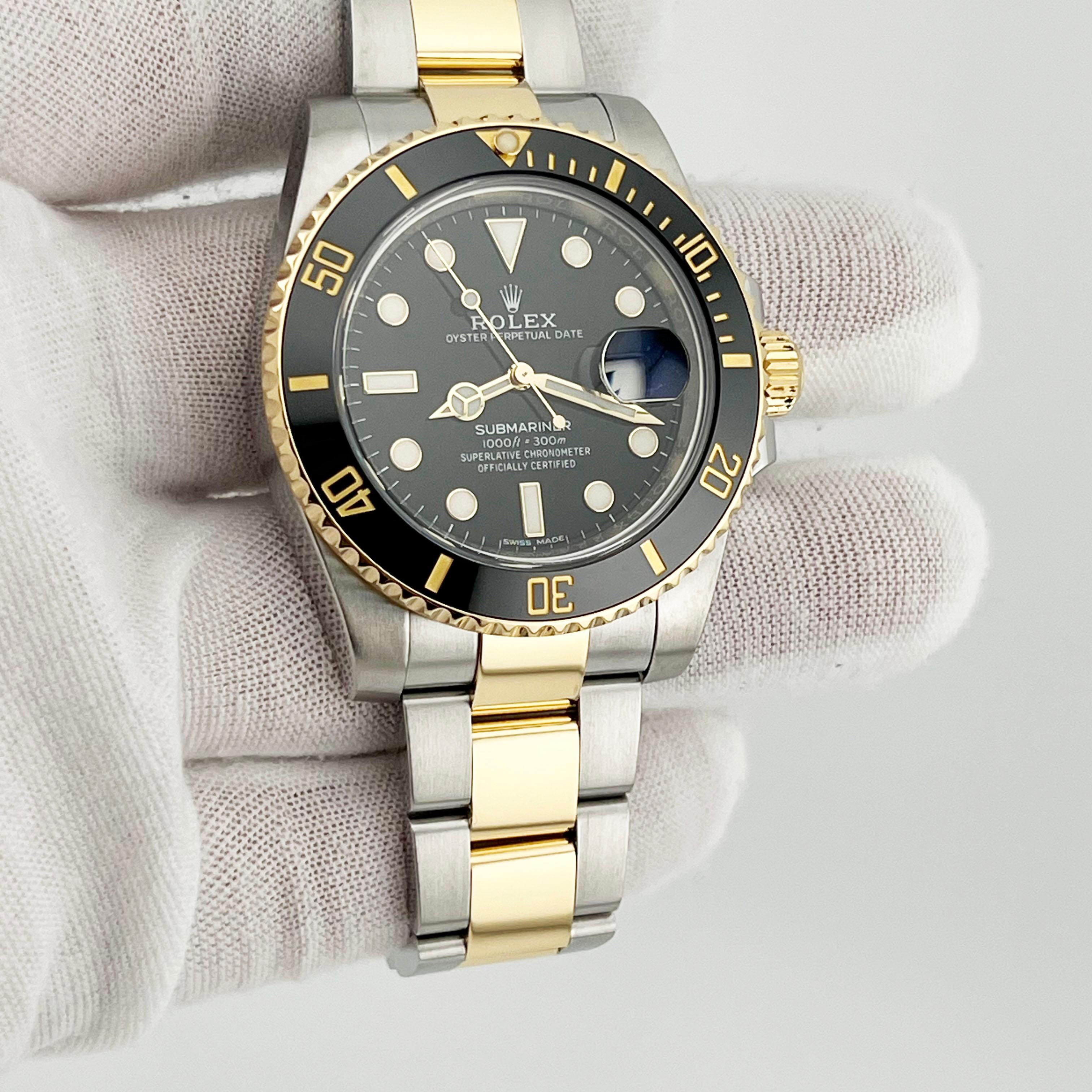 Rolex Submariner 116613 40mm Black Ceramic 18K Yellow Gold Stainless Steel Box In Excellent Condition For Sale In San Diego, CA