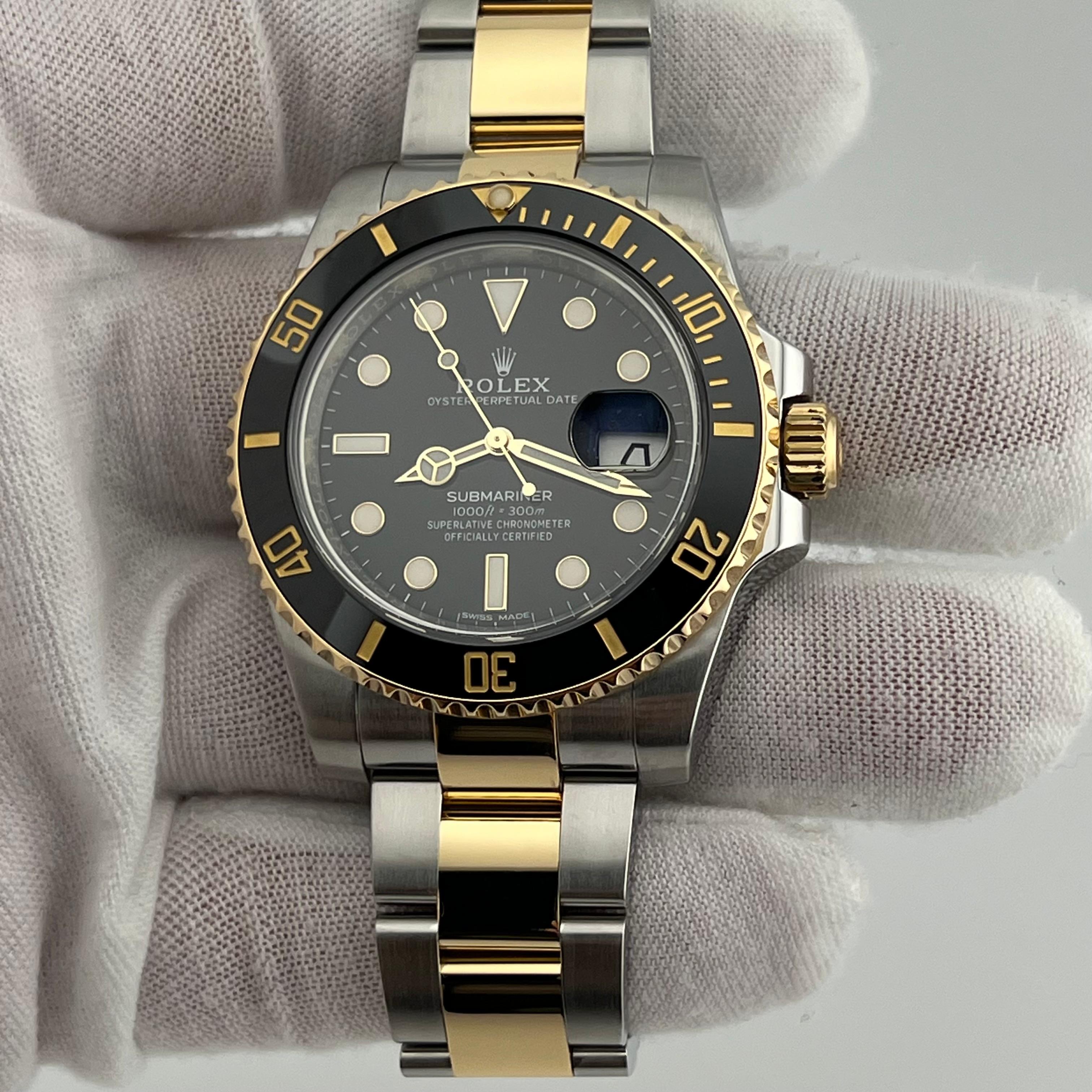 Men's Rolex Submariner 116613 40mm Black Ceramic 18K Yellow Gold Stainless Steel Box For Sale