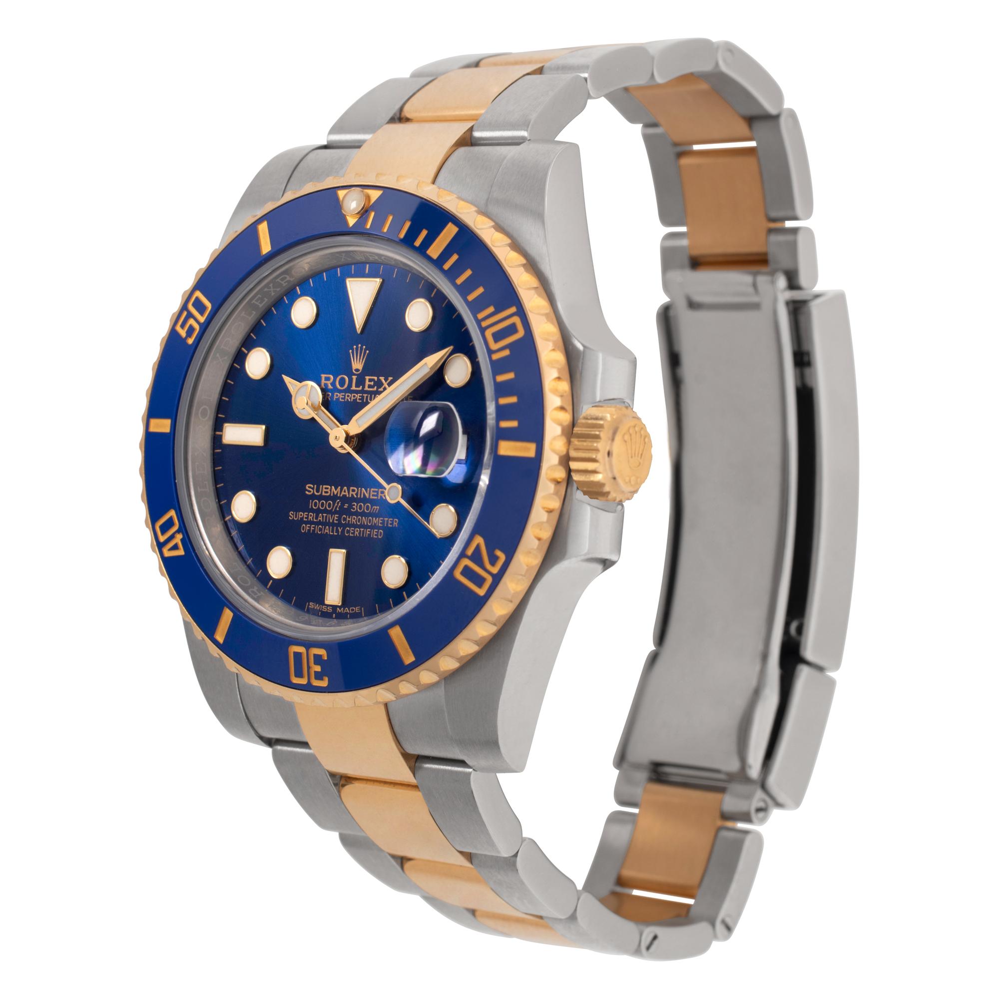 Rolex Submariner in 18k yellow gold & stainless steel. Auto w/ sweep seconds and date. 40 mm case size. **Bank wire only at this price** Ref 116613. Circa 2010s. Fine Pre-owned Rolex Watch. Certified preowned Sport Rolex Submariner 116613 watch is