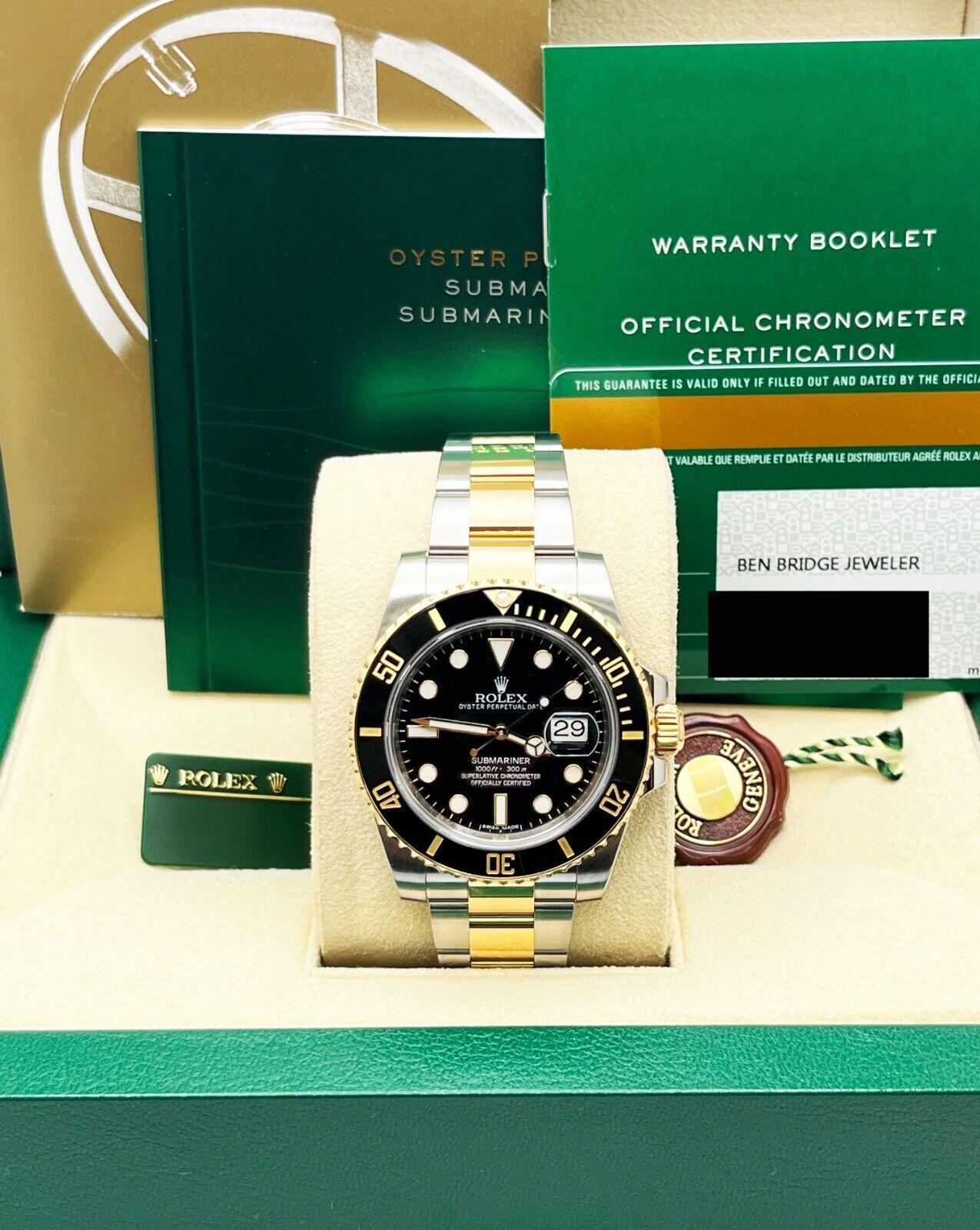 Rolex Submariner 116613 Black Ceramic 18k Yellow Gold Steel Box Paper 2015 In Excellent Condition For Sale In San Diego, CA