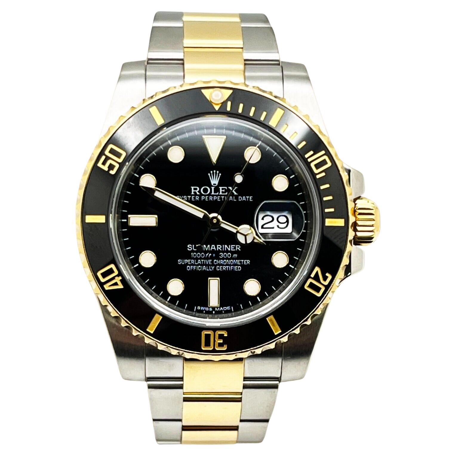 Rolex Submariner 116613, boîte en acier, céramique noire et or jaune 18 carats, 2015 en vente