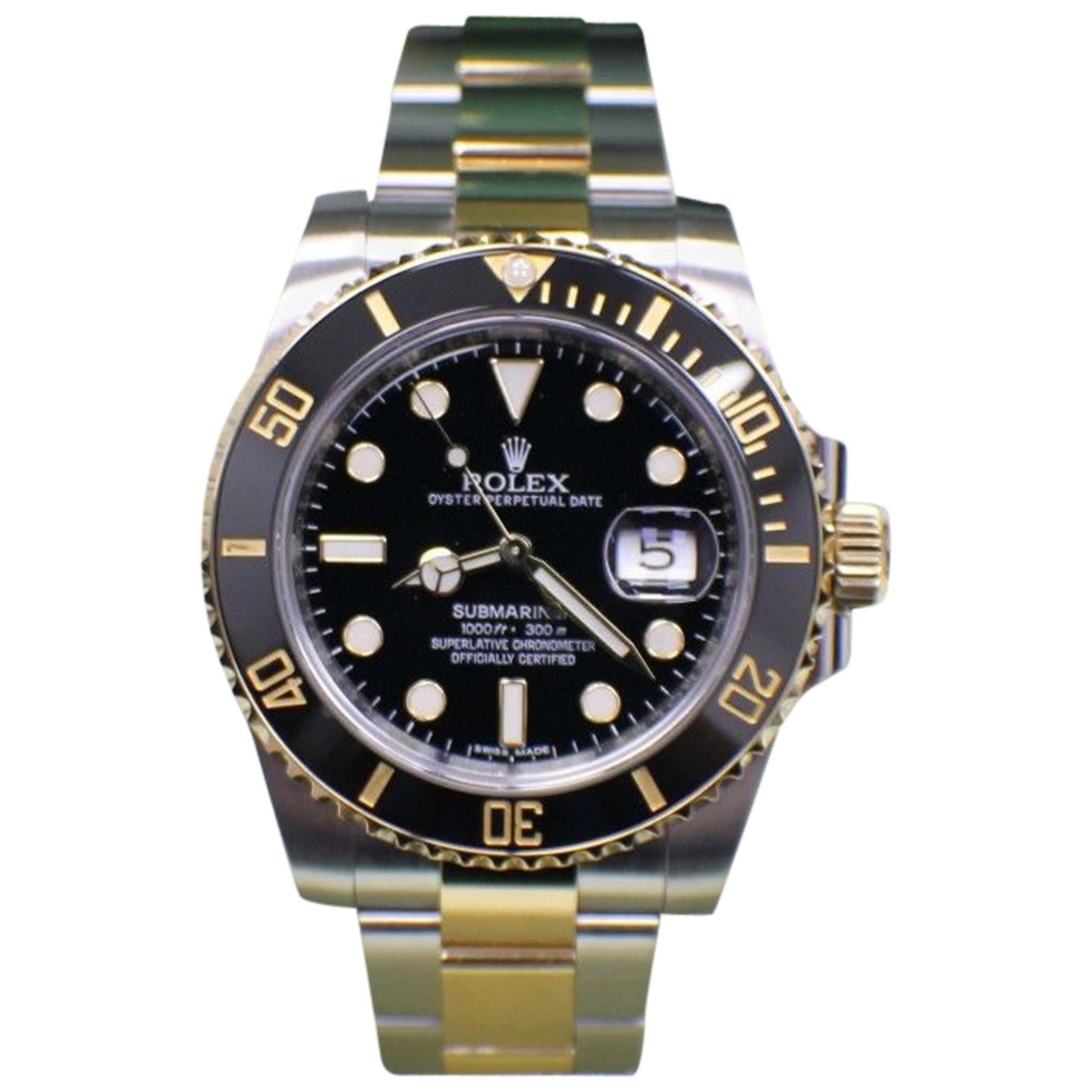 Rolex Submariner 116613 Black Ceramic 18K Yellow Gold & Steel Box & Papers 2016