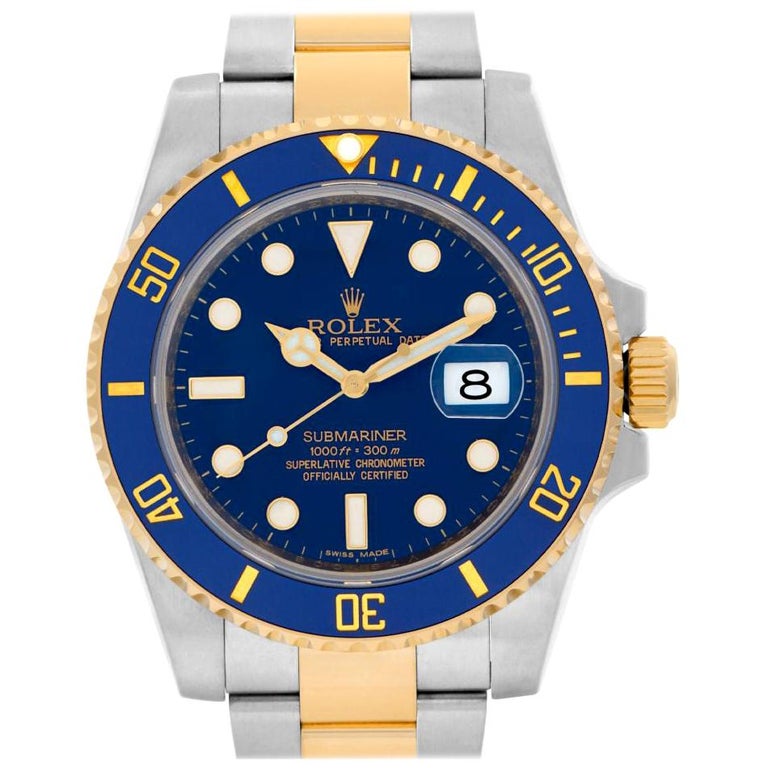 Rolex Submariner 116613, Blue Dial, Certified and Warranty at 1stDibs