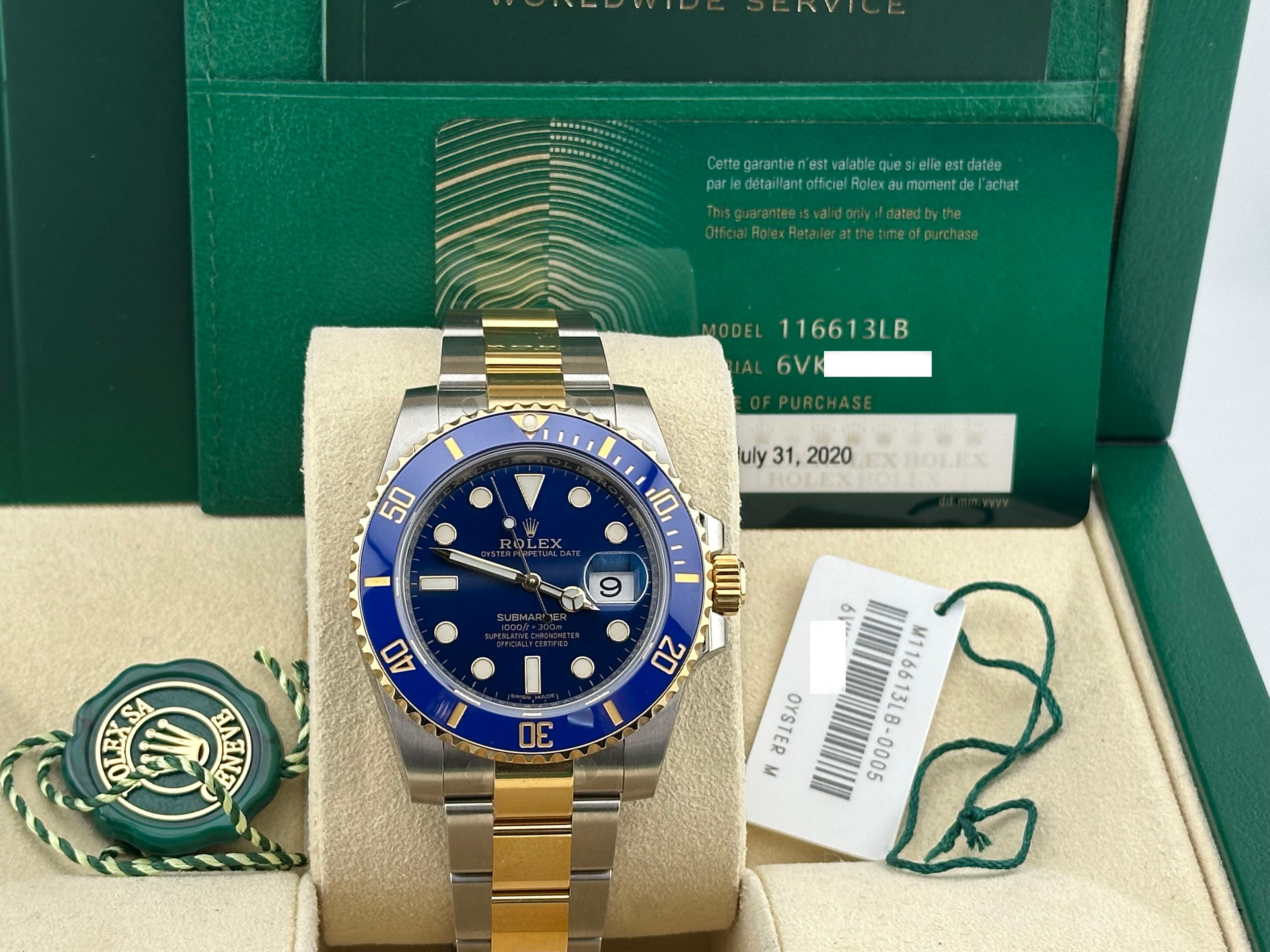 Rolex Submariner 116613LB 40mm Blu 18K Oro Acciaio Scatola Documenti COMPLETA STICKERS In condizioni ottime in vendita a San Diego, CA