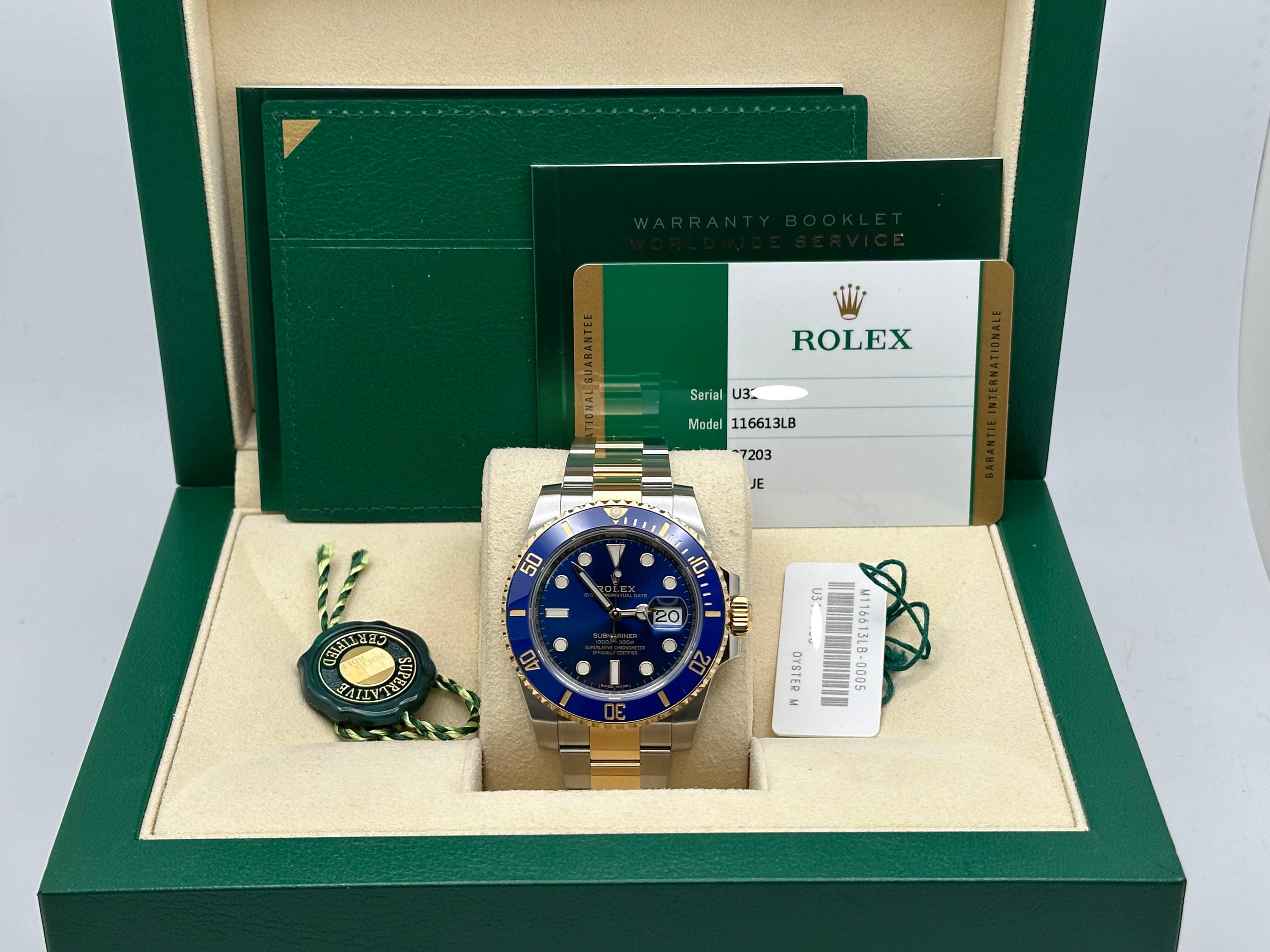 Rolex Submariner 116613LB Blue Ceramic 18K Yellow Gold Stainless Steel Box Paper For Sale 4
