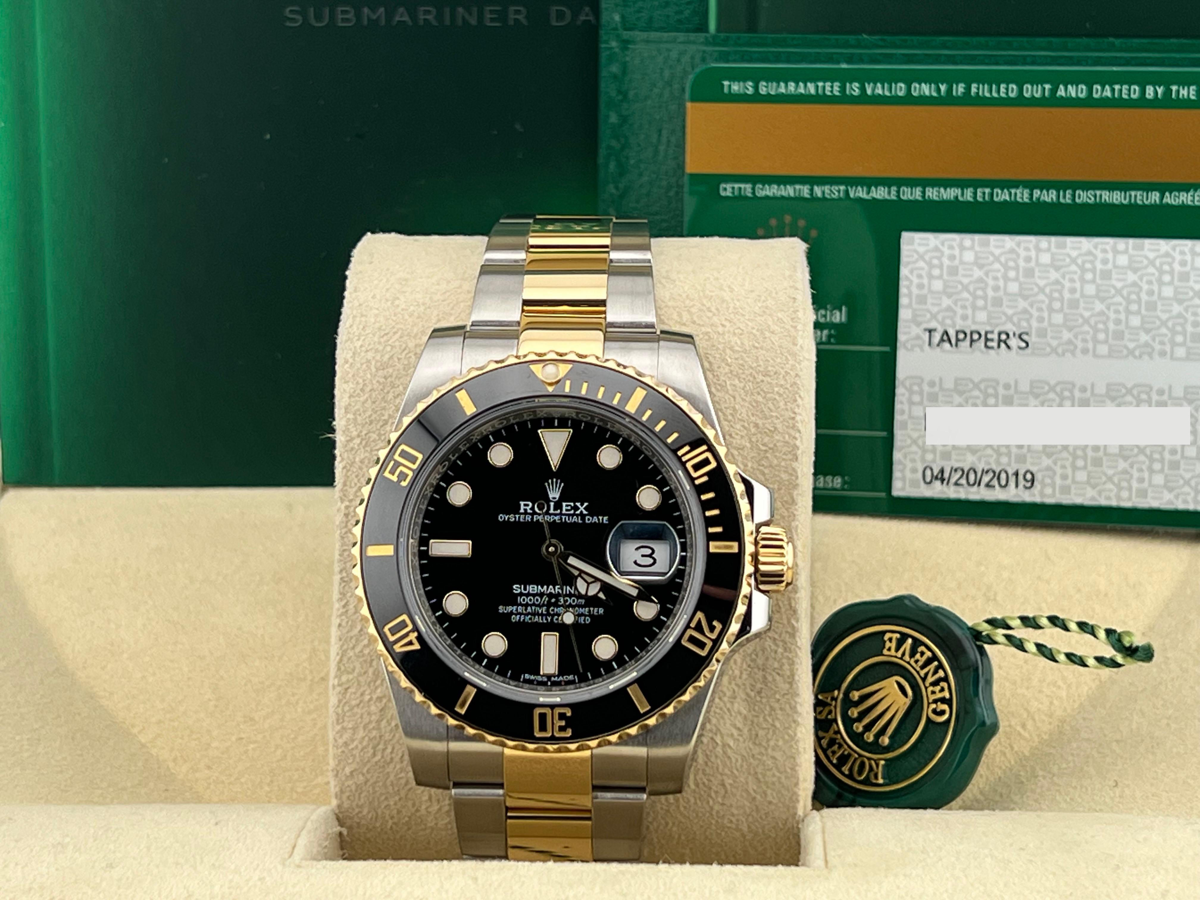 Rolex Submariner 116613LN 40mm Black Ceramic 18K Yellow Gold Stainless Box Paper In Excellent Condition In San Diego, CA