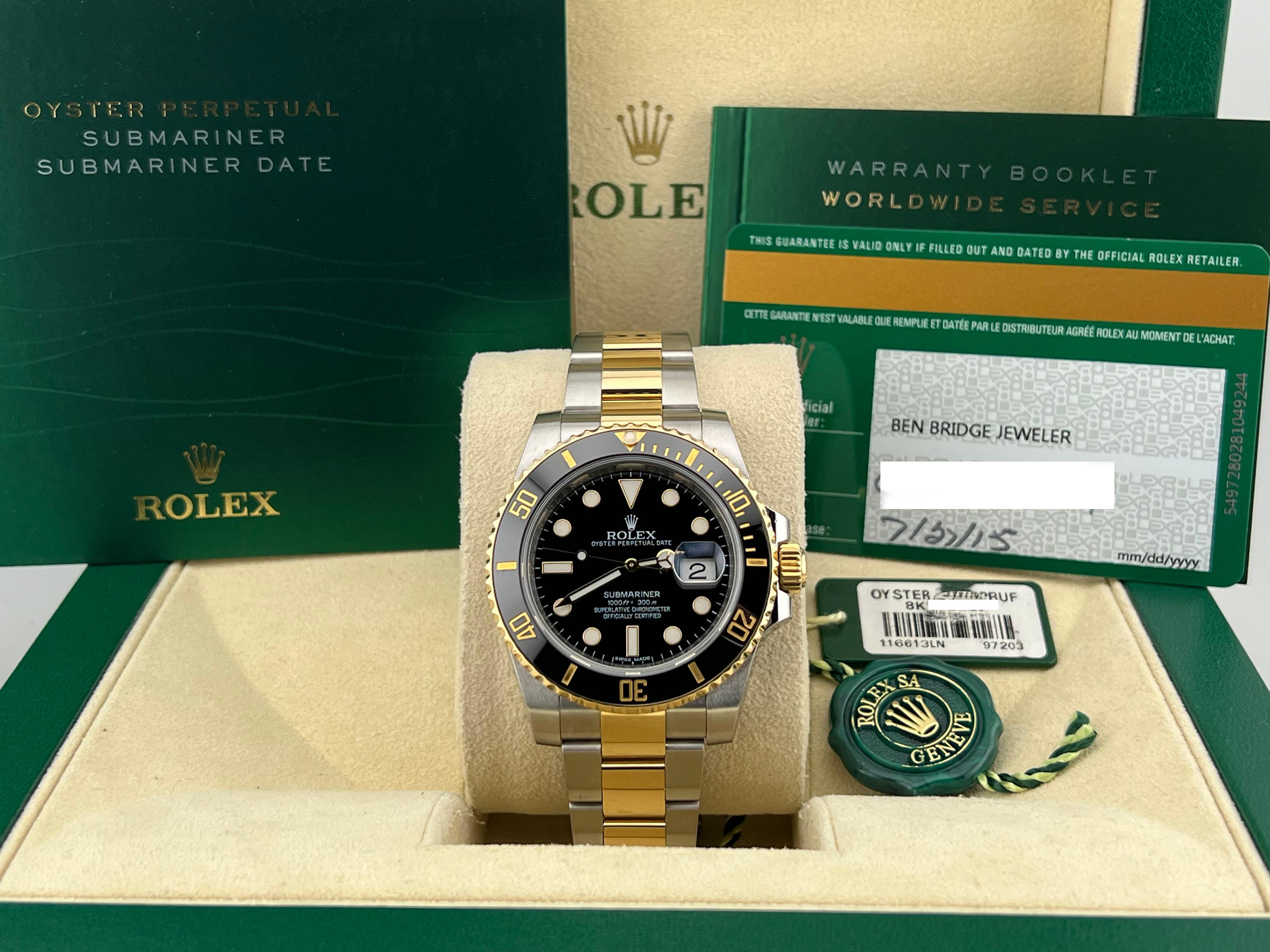 Rolex Submariner 116613LN 40mm Black Ceramic 18K Yellow Gold Stainless Box Paper In Excellent Condition For Sale In San Diego, CA