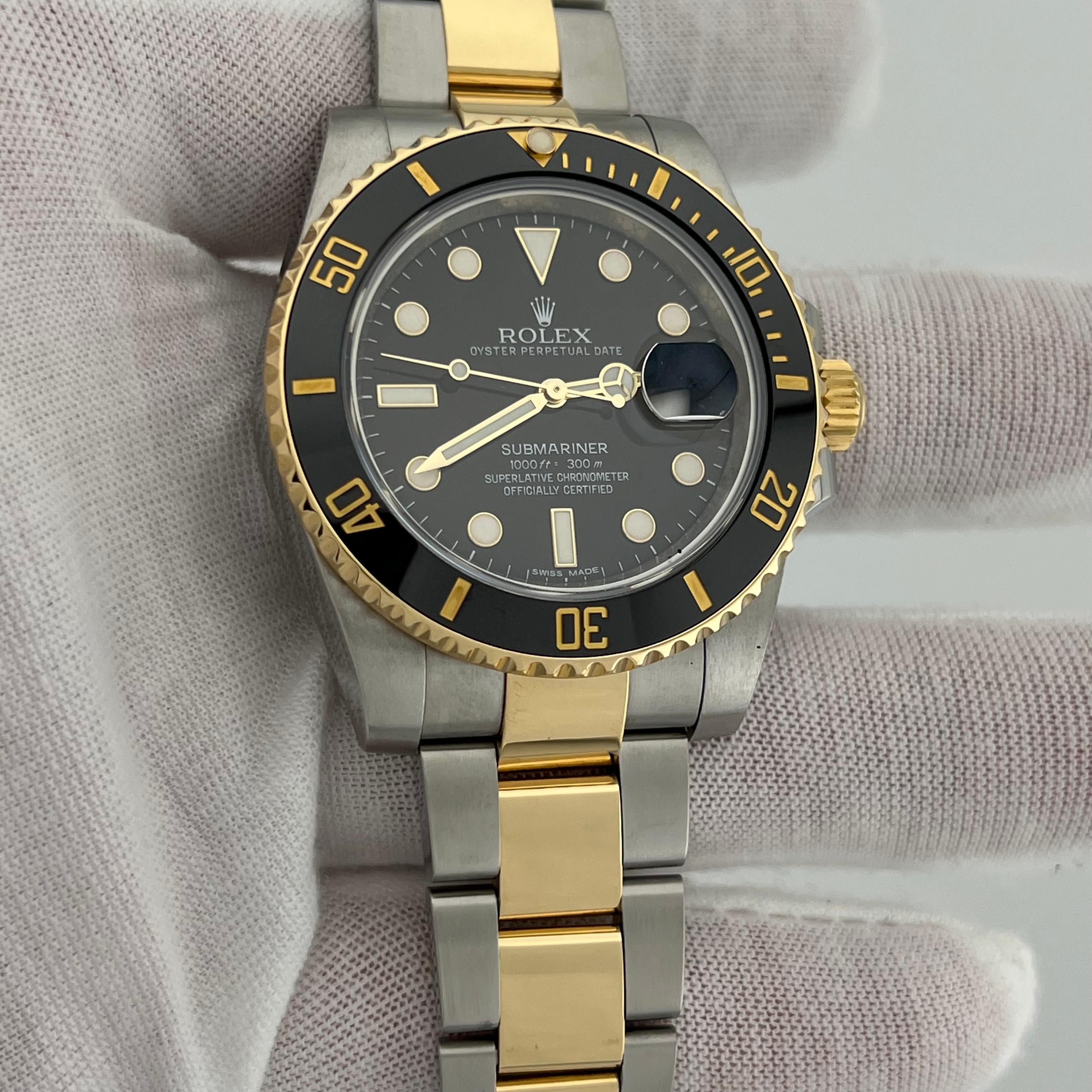 Men's Rolex Submariner 116613LN 40mm Black Ceramic 18K Yellow Gold Stainless Box Paper For Sale