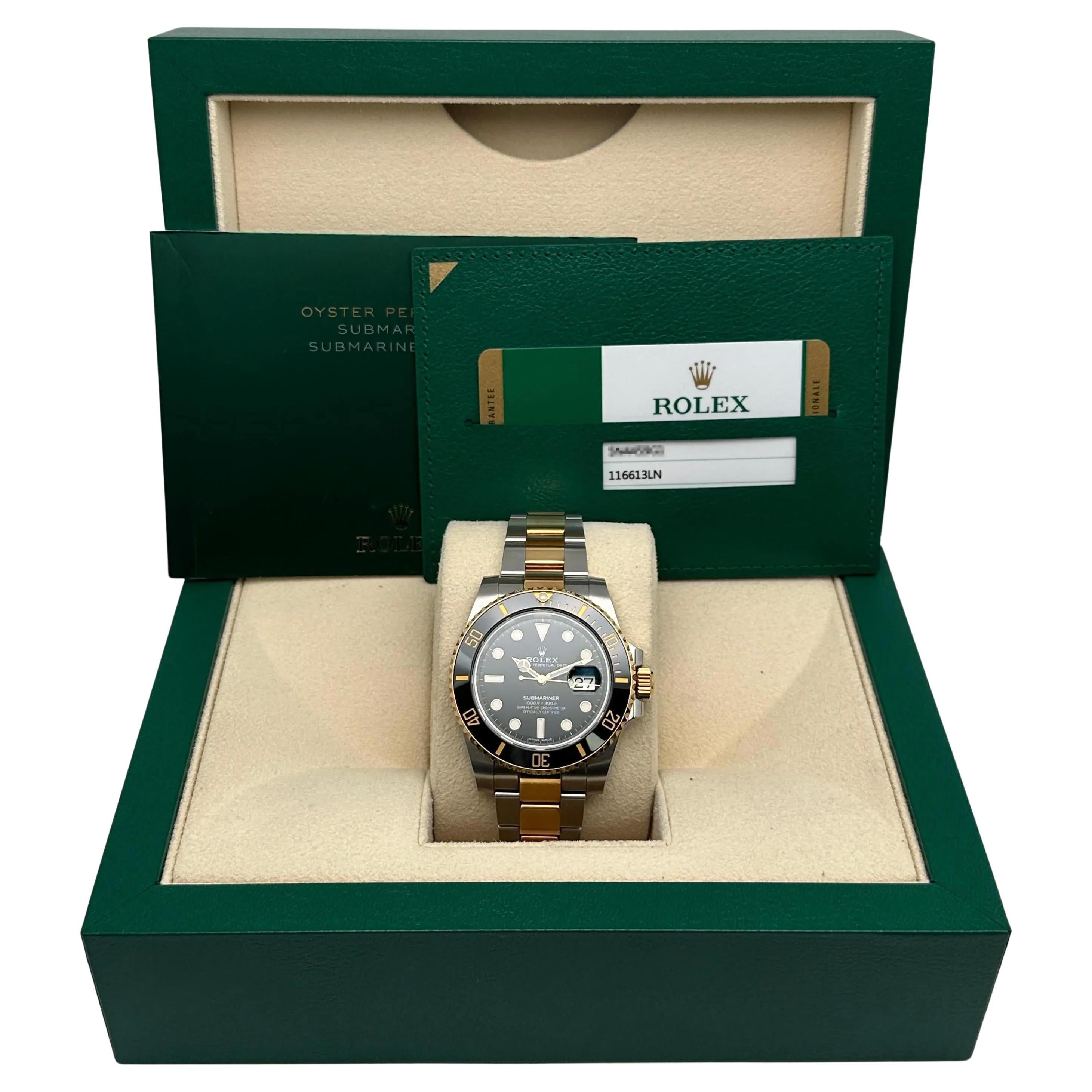 Rolex Submariner 116613LN 40mm Steel 18K Yellow Gold Black Dial Watch Box Papers For Sale