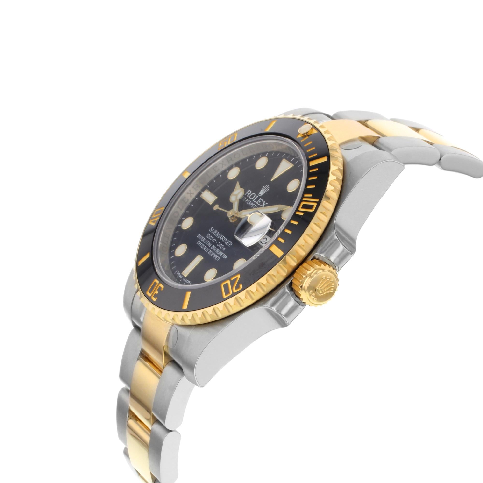 Rolex Submariner 116613LN Black on Black Steel Yellow Gold Automatic Men's Watch In New Condition In New York, NY
