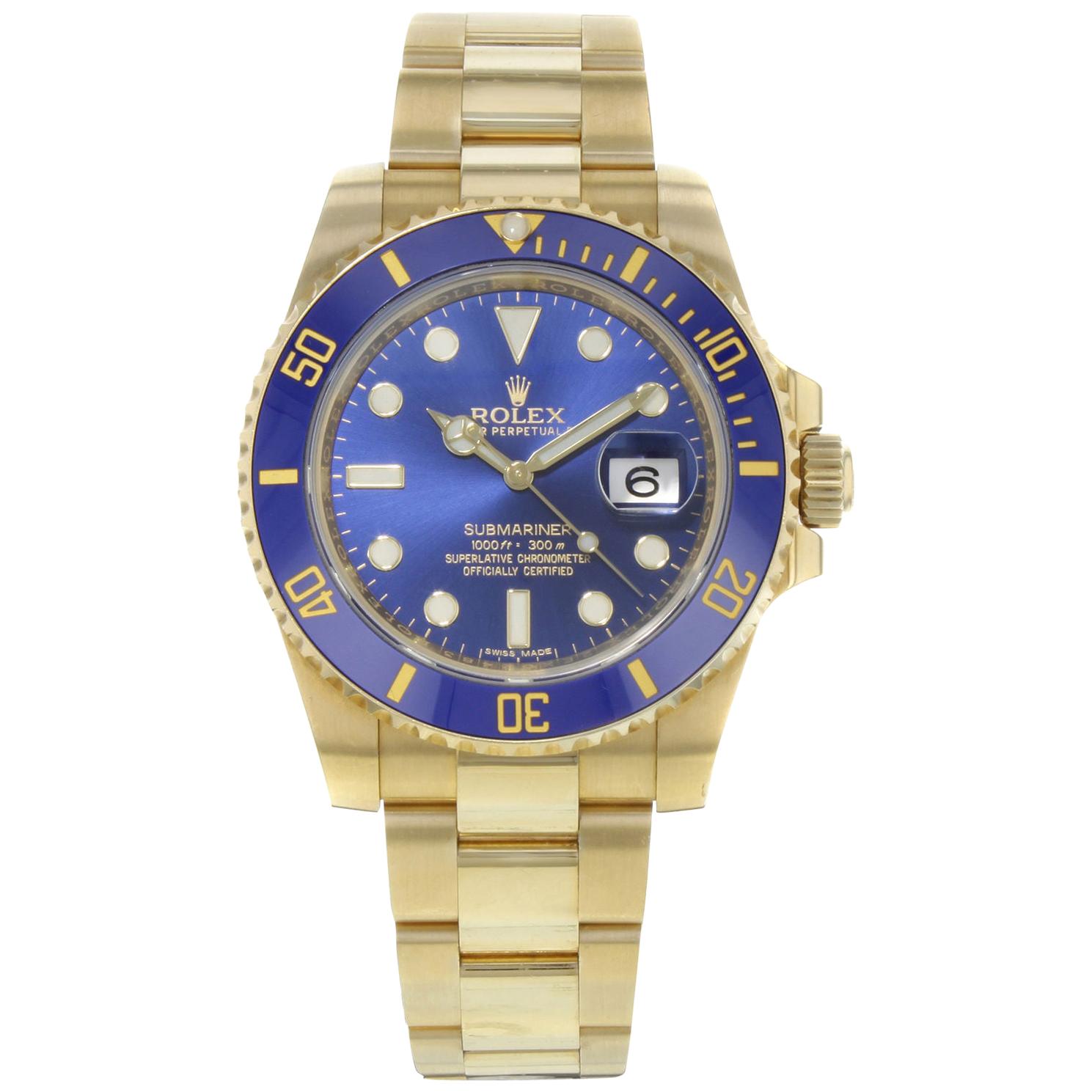 Rolex Submariner 116618 Blue on Blue 18 Karat Yellow Gold Automatic Men's Watch