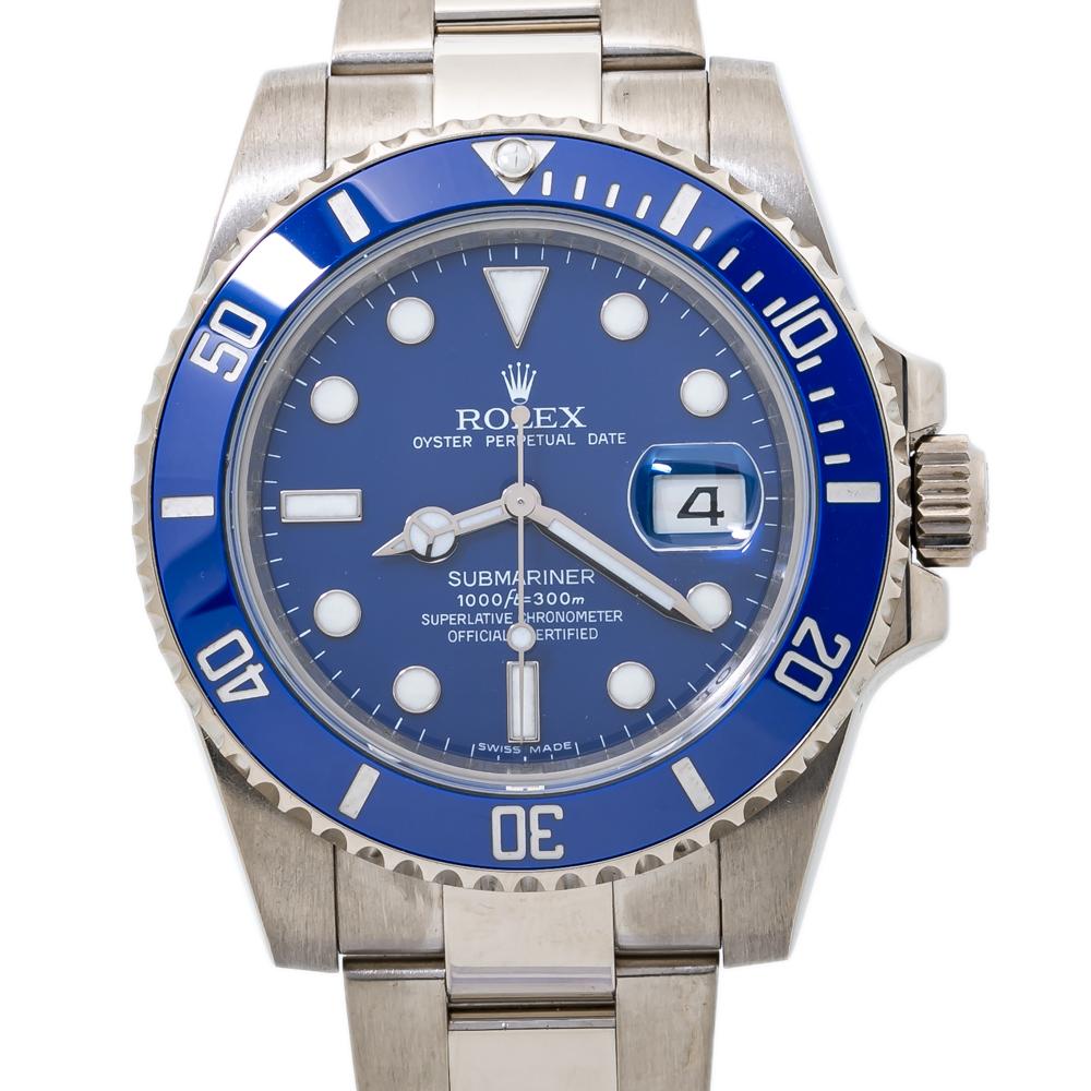 Rolex Submariner 116619 White Gold BlueSMURF Automatic Mens Watch 2014 Card 40mm