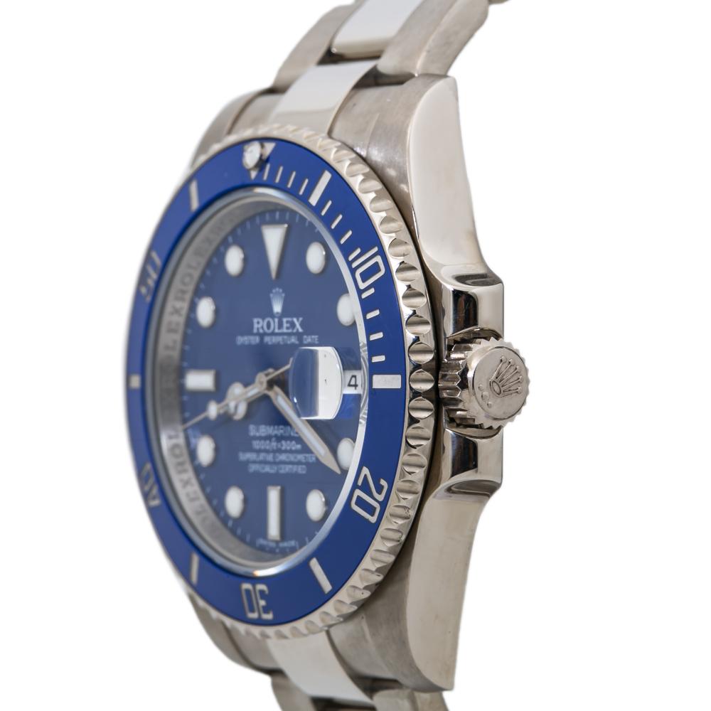Contemporary Rolex Submariner 116619 White Gold BlueSMURF Automatic Mens Watch 2014 Card For Sale