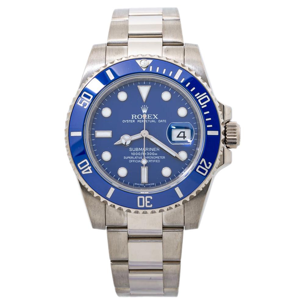 Rolex Submariner 116619 White Gold BlueSMURF Automatic Mens Watch 2014 Card For Sale