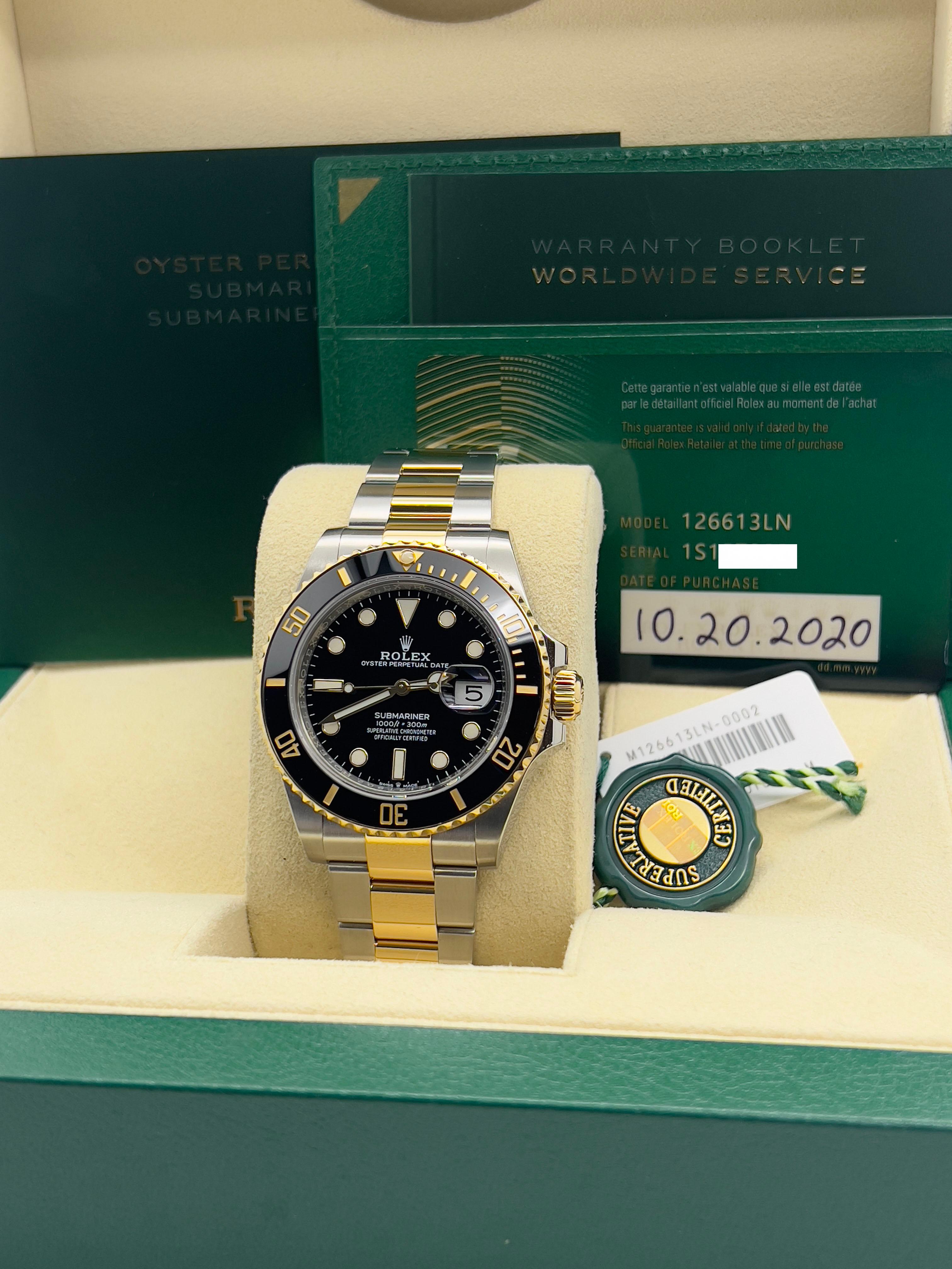Rolex Submariner 126613LN 41mm Black Ceramic 18K Yellow Gold Steel Box Paper In Excellent Condition In San Diego, CA
