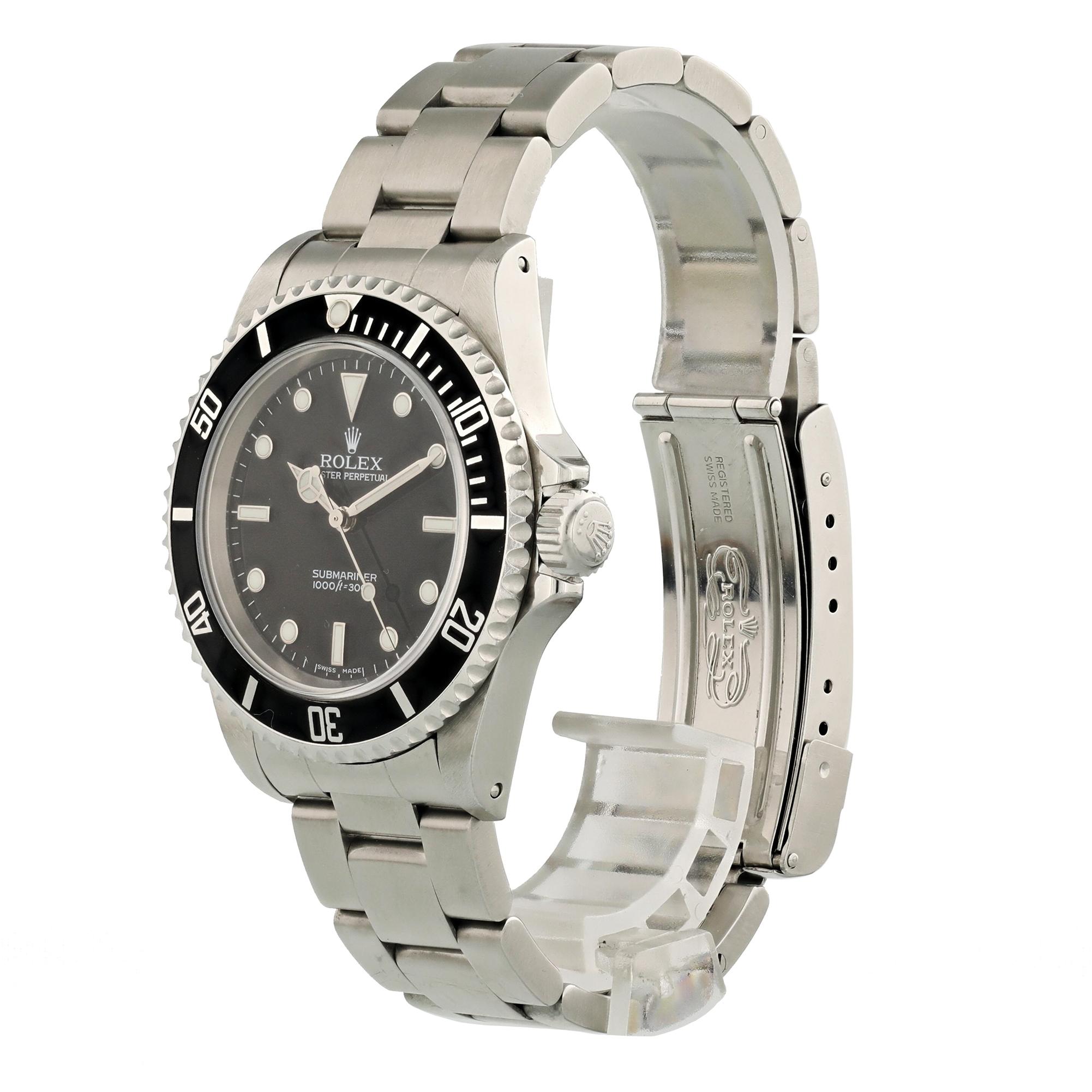 Rolex Submariner 14060M Men Watch. 
40mm Stainless Steel case. 
Stainless Steel Unidirectional bezel. 
Black dial with luminous gold hands and index hour markers. 
Minute markers on the outer dial. 
Stainless Steel Bracelet with Fold Over Clasp.