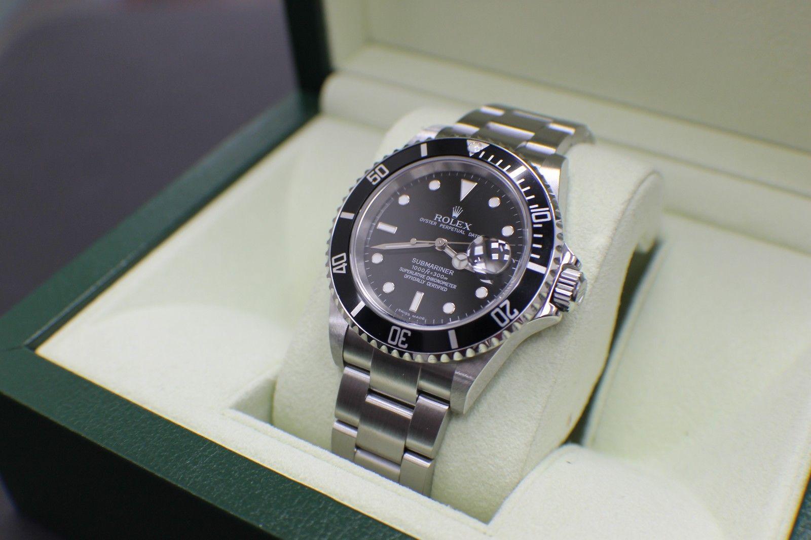 Men's Rolex Submariner 16610 Date Stainless Steel Black Box and Papers Mint