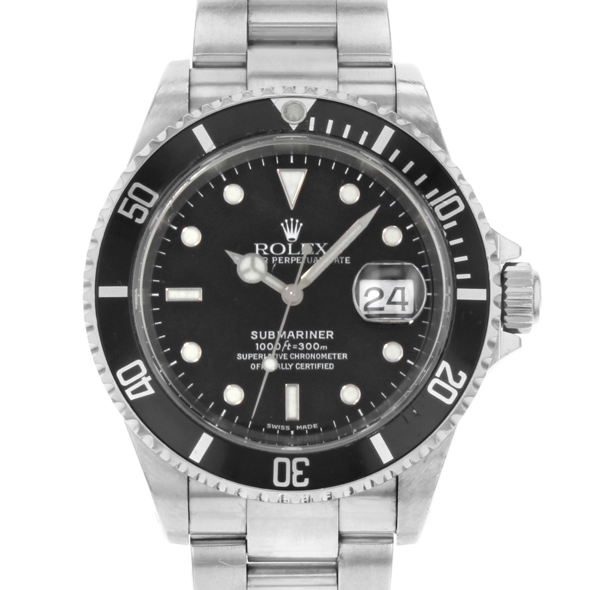 Rolex Submariner 16610 Black Dial Holes 1999 4-Liner Date Automatic Mens Watch