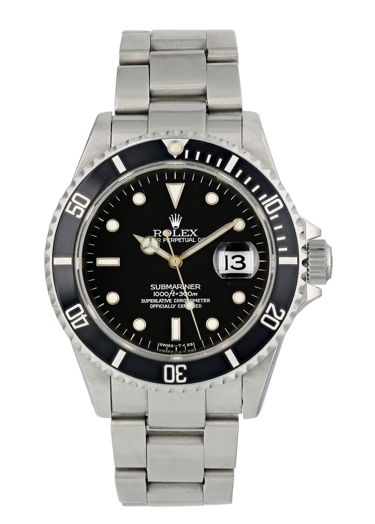 Rolex Submariner 16610 Men Watch. 
40mm Stainless Steel case. 
Stainless Steel Unidirectional bezel. 
Black dial with Luminous Steel hands and index, dot hour markers.
Minute markers on the outer dial. 
Date display at the 3 o'clock position.