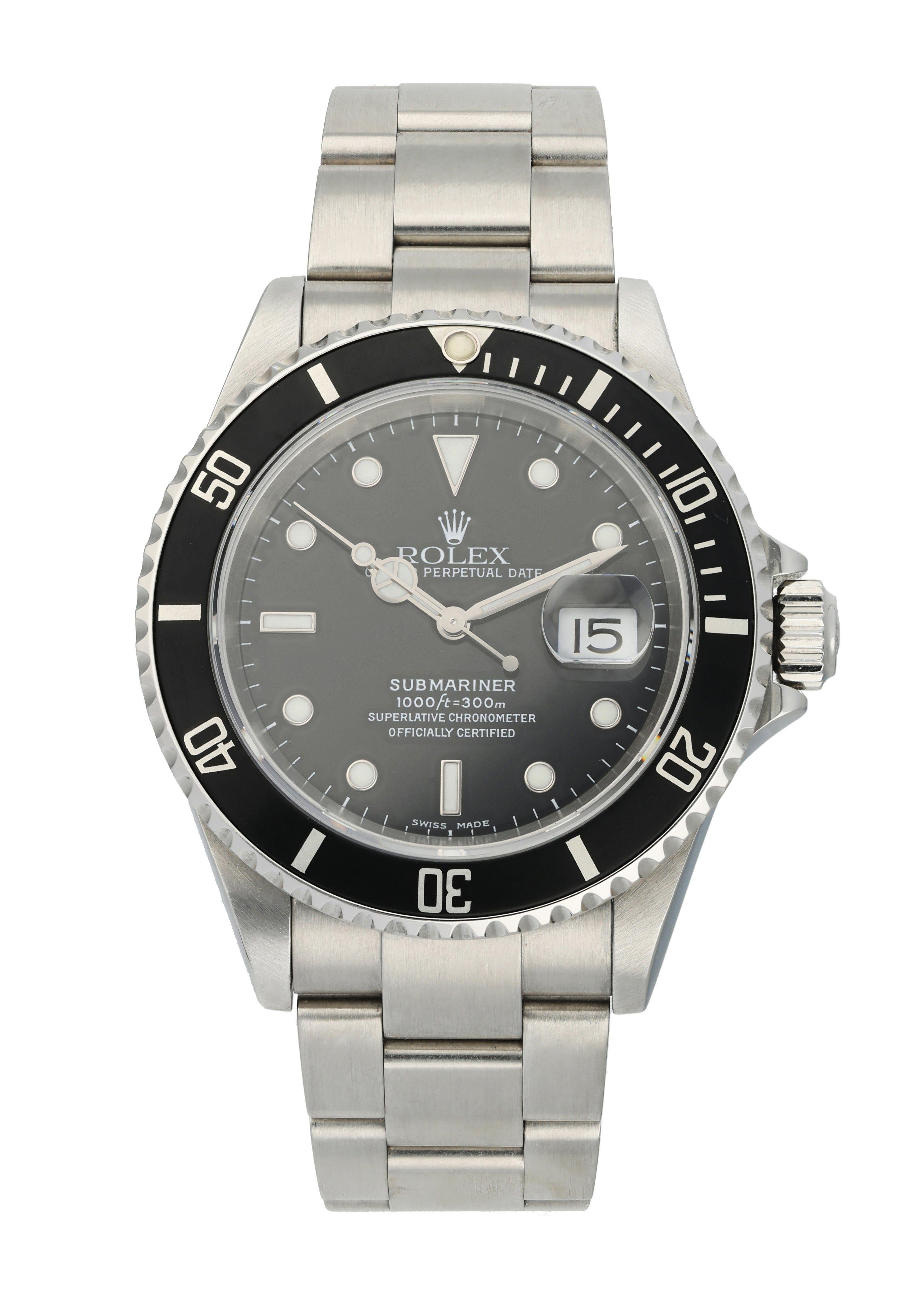 Rolex Submariner 16610 T Men's Watch. 
42mm Stainless Steel case. 
Stainless steel Stationary bezel. 
Black dial with Luminous Steel hands and luminous dot hour markers. 
Minute markers on the outer dial. 
Date display at the 3 o'clock position.