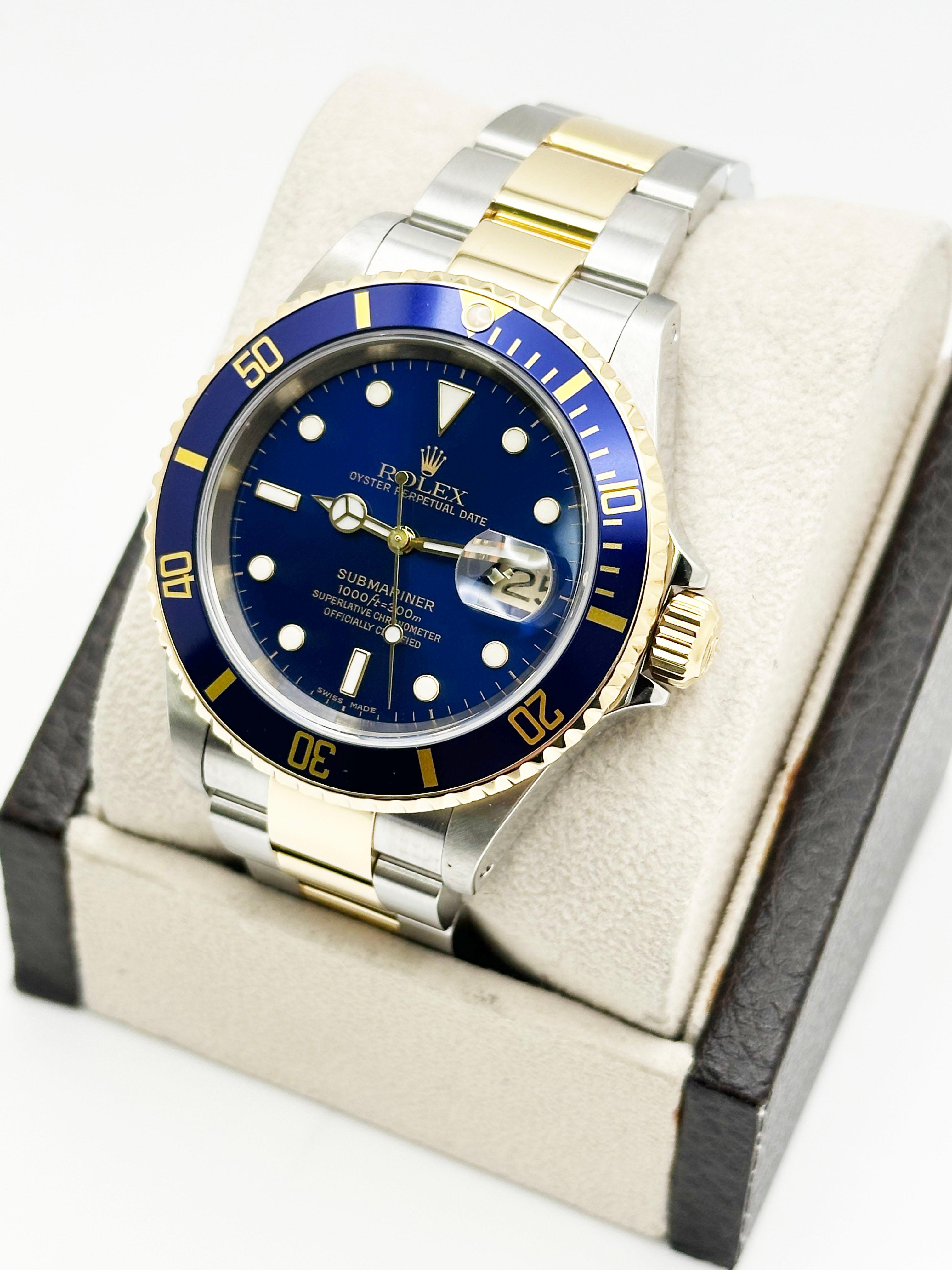 Rolex Submariner 16613 40mm Cadran bleu Or jaune 18K Acier inoxydable Excellent état - En vente à San Diego, CA