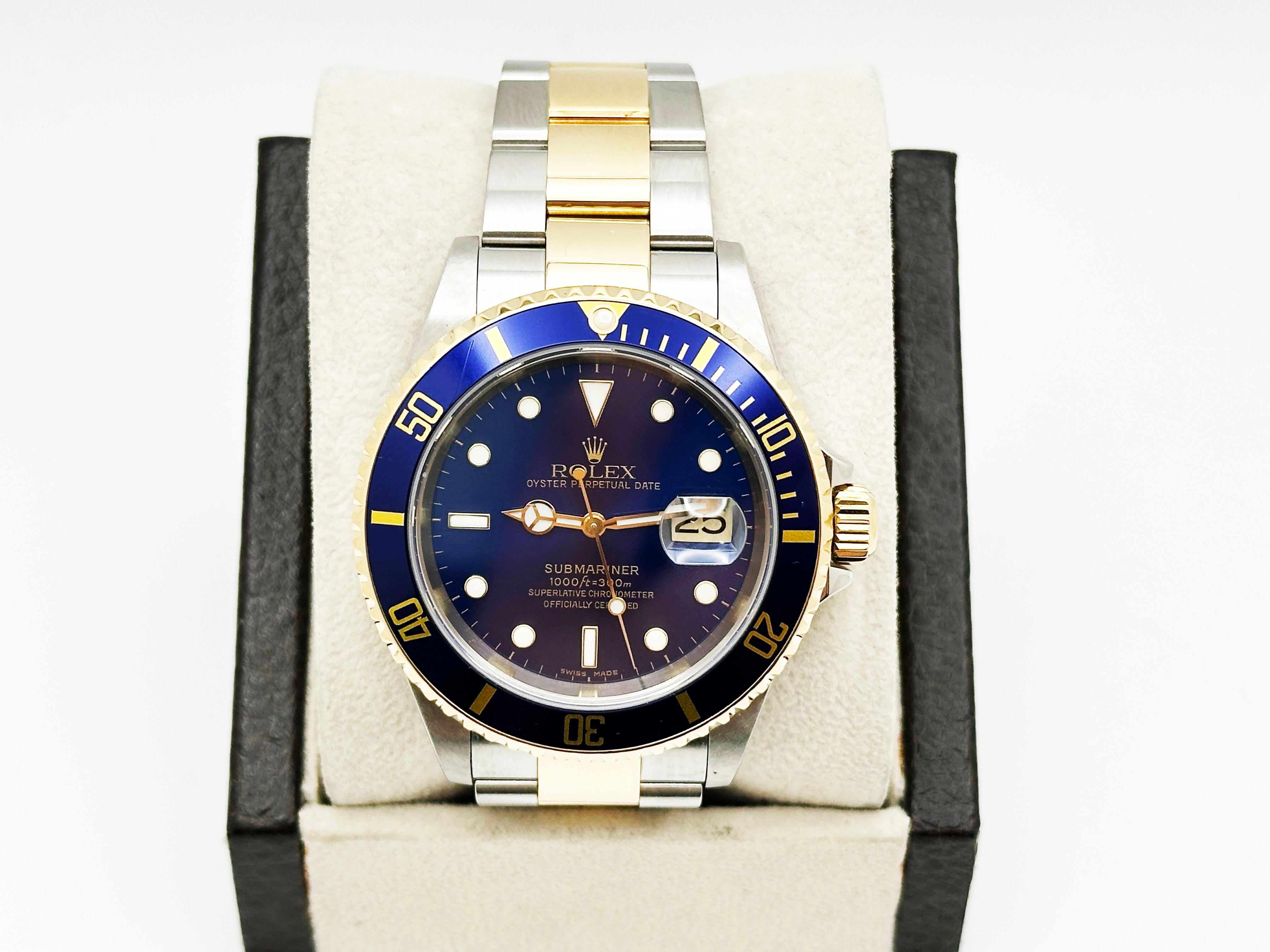 Rolex Submariner 16613 40mm Cadran bleu Or jaune 18K Acier inoxydable Pour hommes en vente