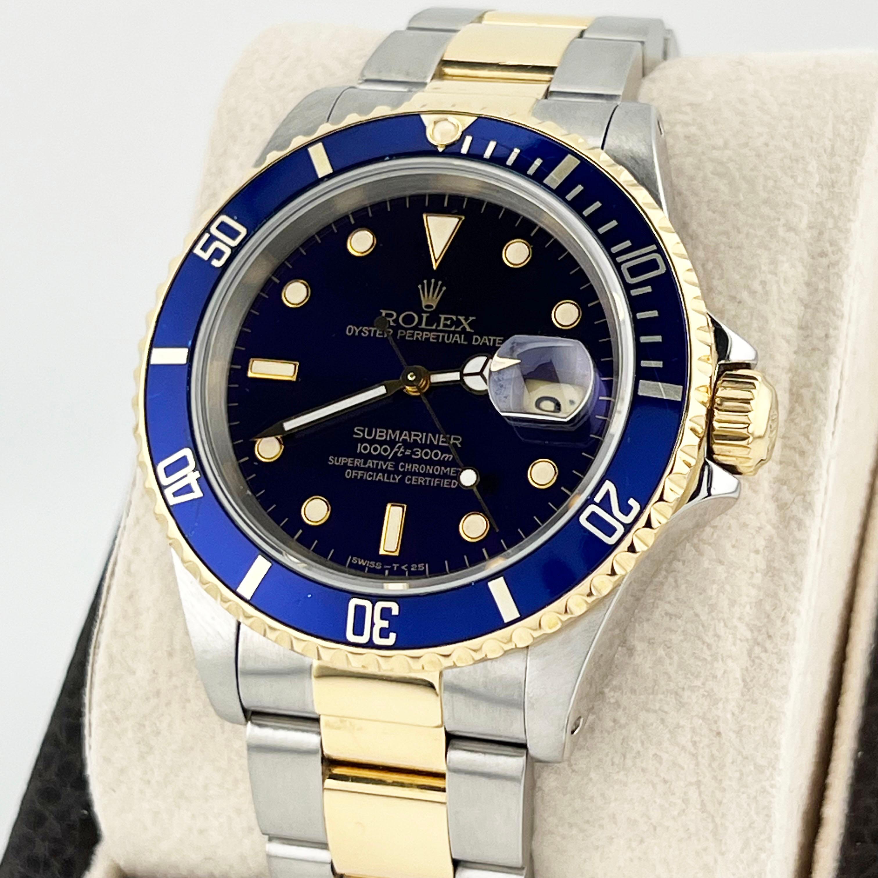 Rolex Submariner 16613 40mm Blaues Zifferblatt Blaue Lünette 18K Gelbgold Edelstahl 6