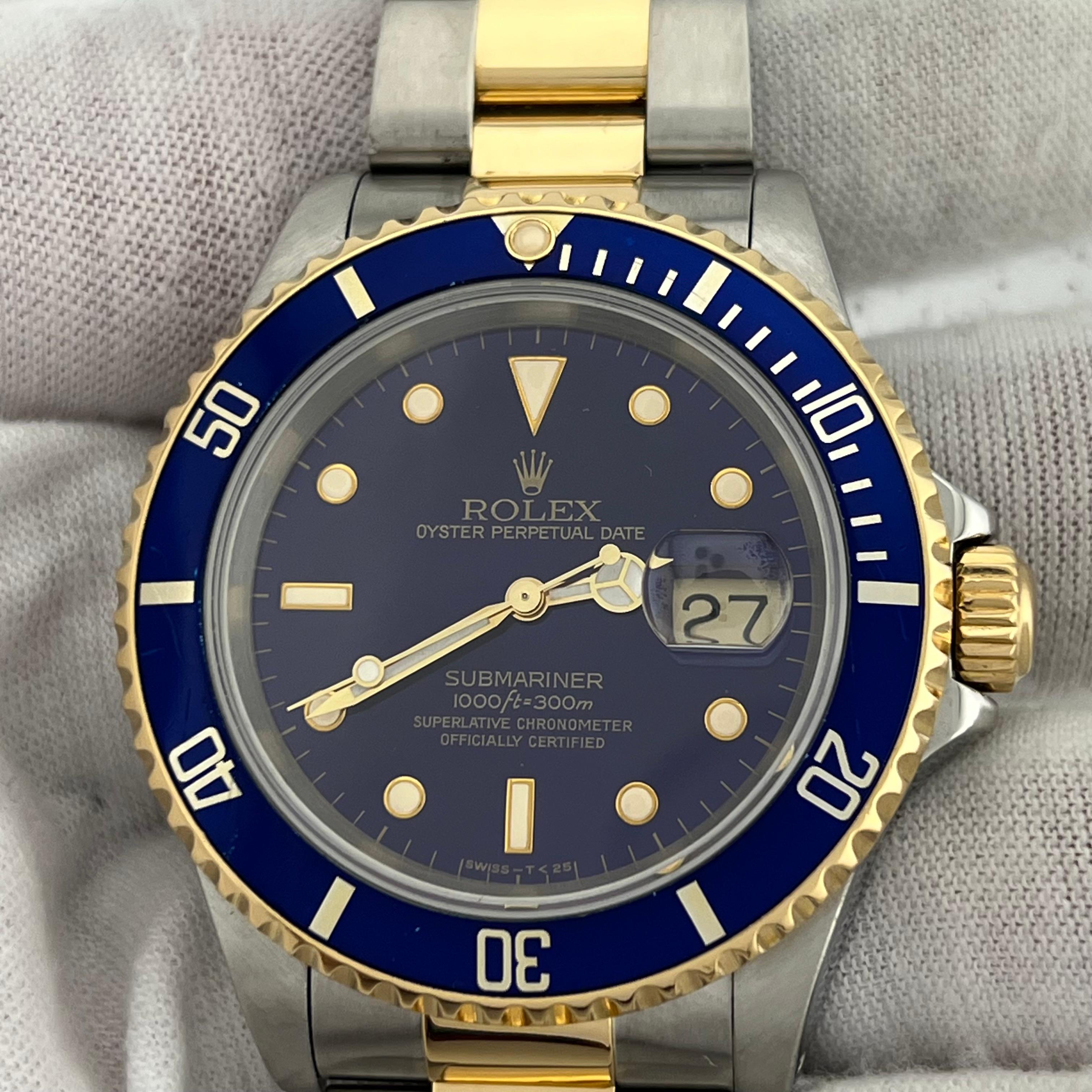 Rolex Submariner 16613 40mm Blaues Zifferblatt Blaue Lünette 18K Gelbgold Edelstahl 5
