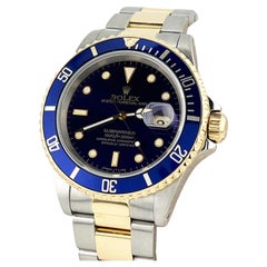 Rolex Submariner 16613 40mm Blaues Zifferblatt Blaue Lünette 18K Gelbgold Edelstahl
