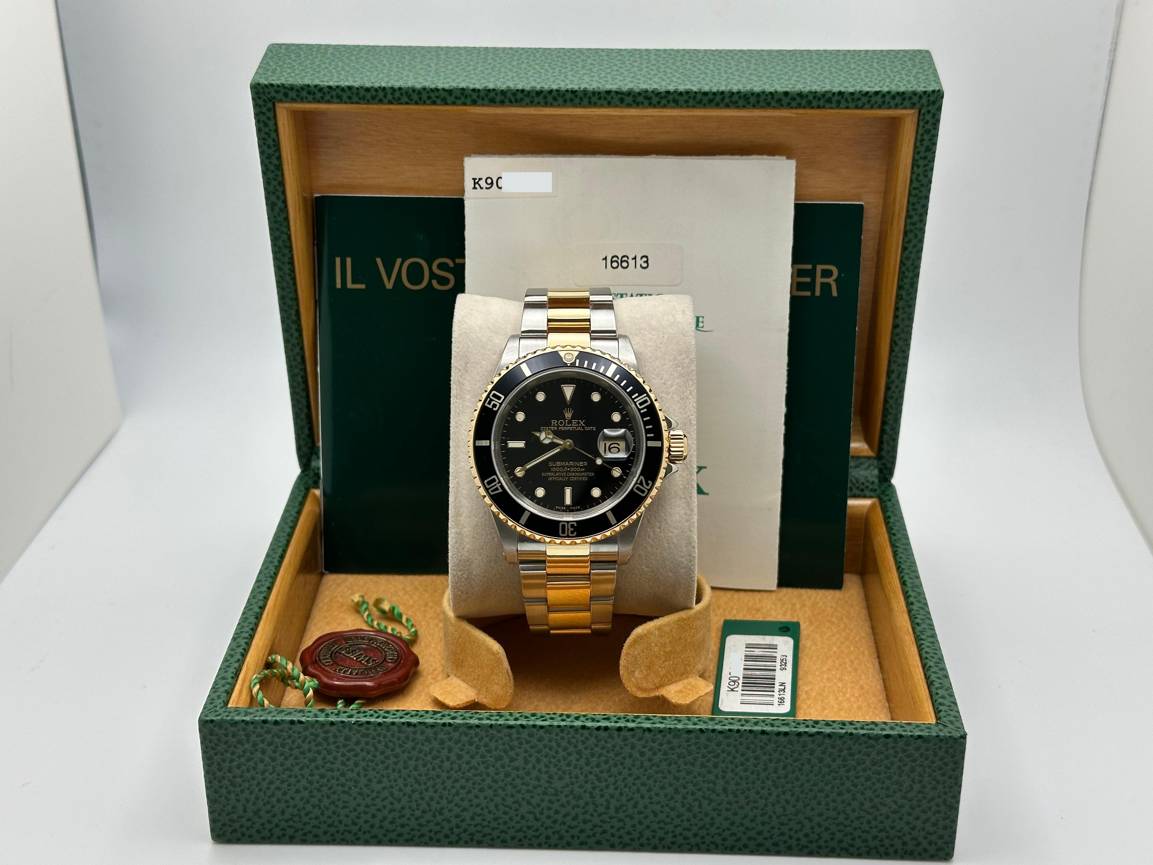 Rolex Submariner 16613 quadrante nero oro giallo 18 carati acciaio inossidabile scatola di carta 3