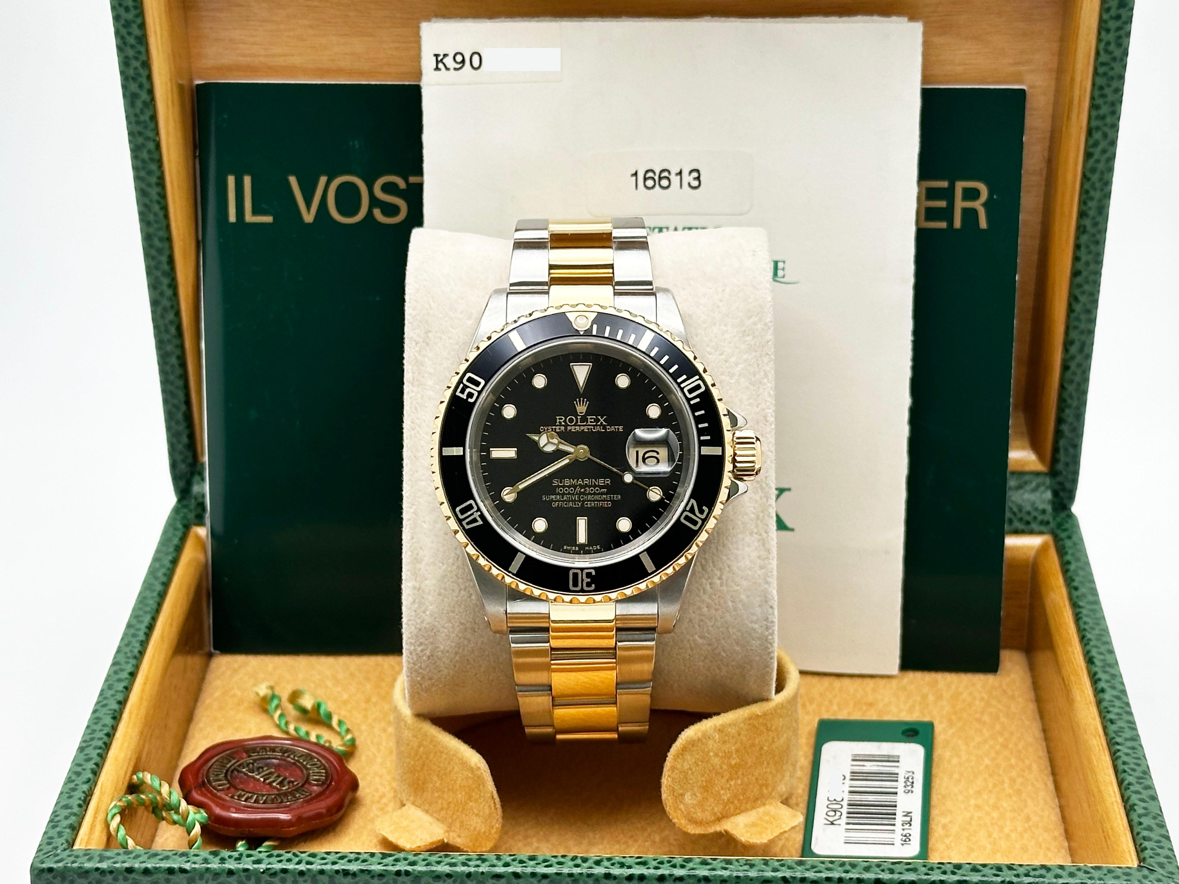 Rolex Submariner 16613 quadrante nero oro giallo 18 carati acciaio inossidabile scatola di carta 4