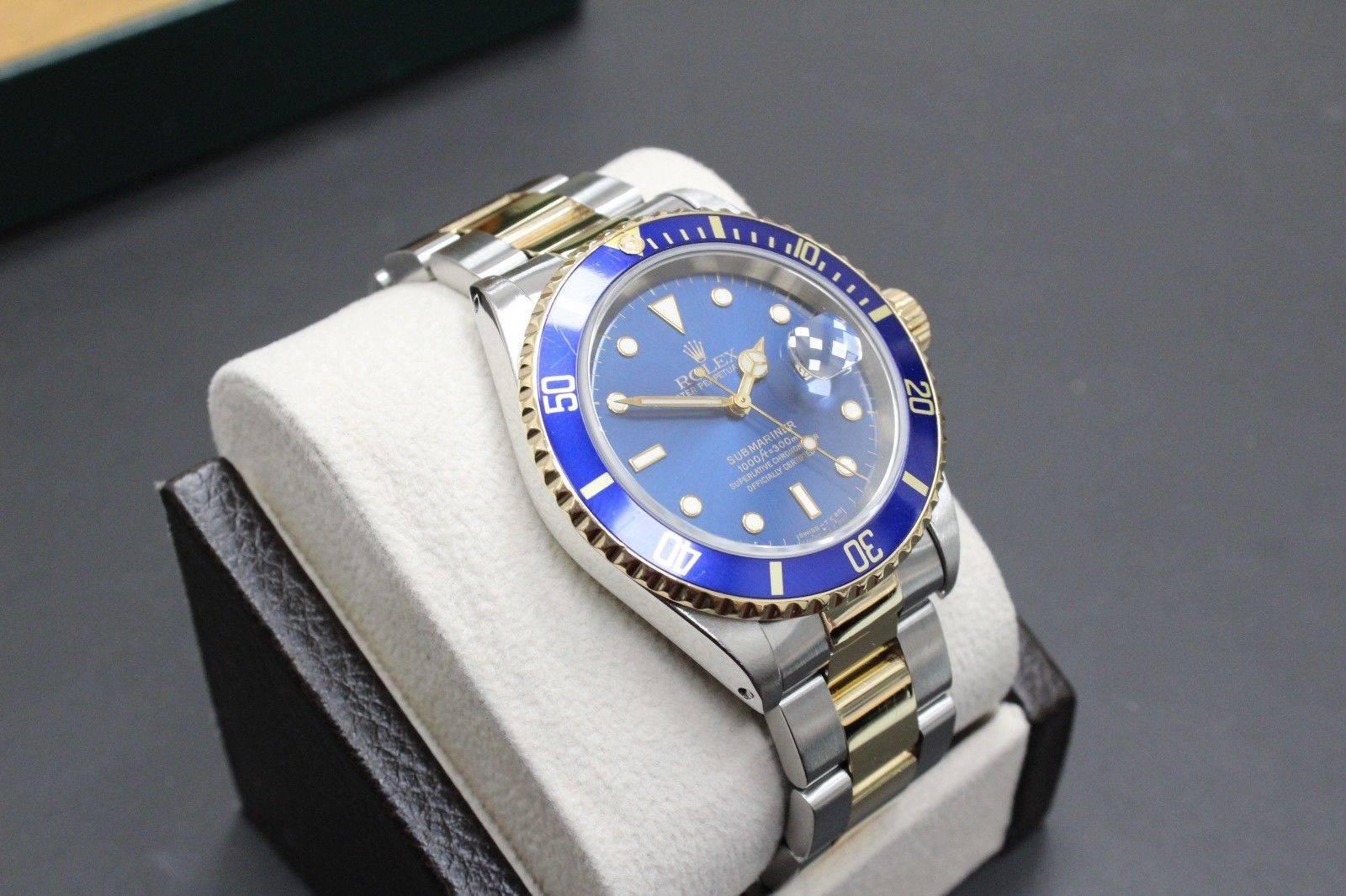 Rolex Submariner 16613 Blue 18 Karat Yellow Gold and Stainless Steel In Excellent Condition In San Diego, CA