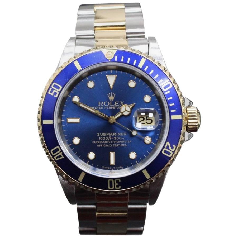 Rolex Submariner 16613 Blue 18 Karat Yellow Gold and Stainless Steel