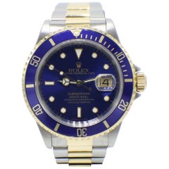 Used Rolex Submariner 16613 Blue Dial 18K Gold & Stainless Steel Gold Through Buckle
