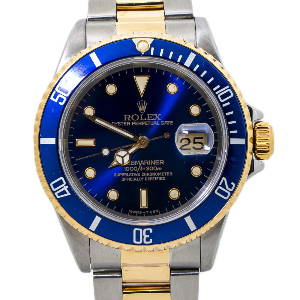 Rolex Submariner 16613 Blue Dial 18k N serial 1991 Two Tone Mens Watch 40mm
