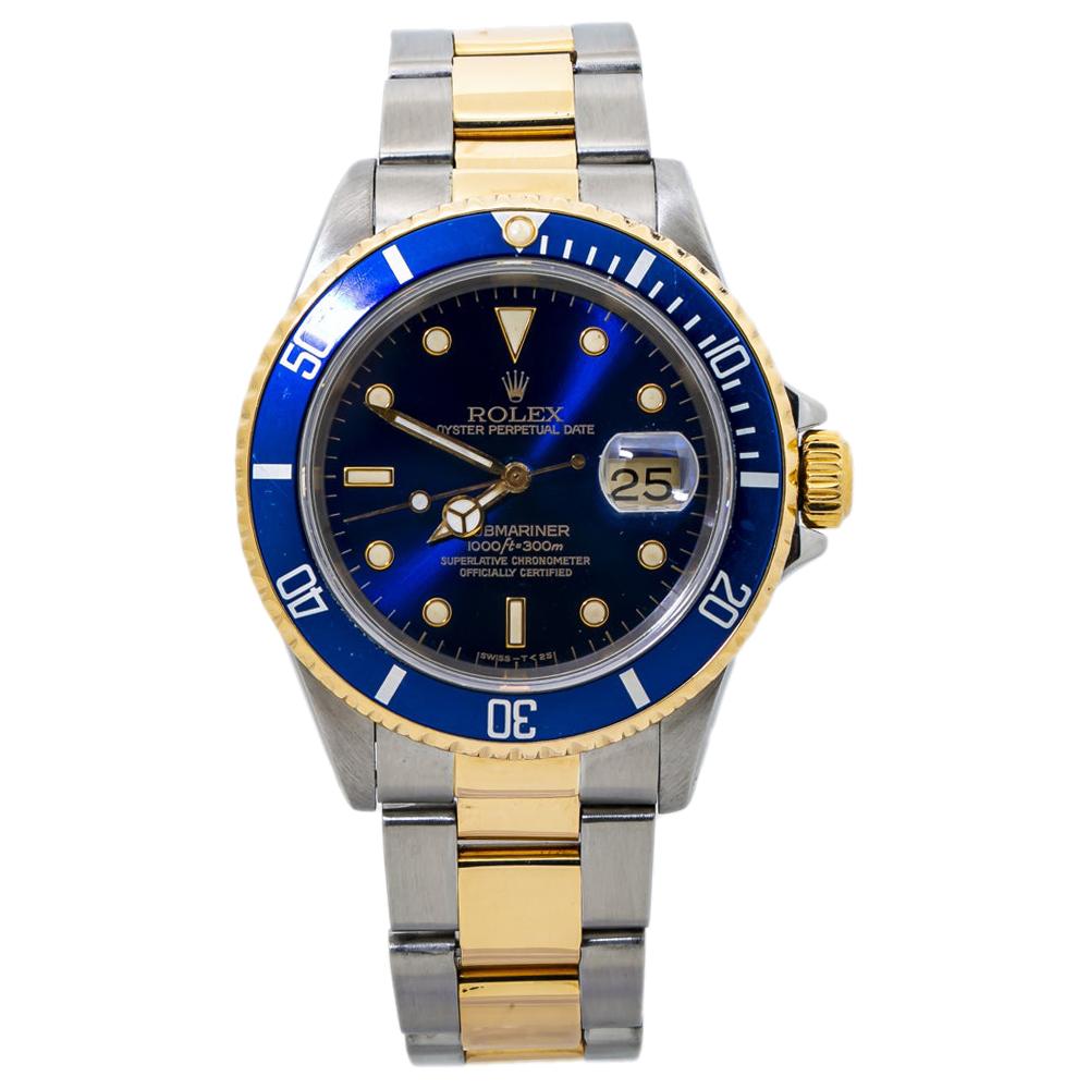 Rolex Submariner 16613 Blue Dial 18k N serial 1991 Two Tone Mens Watch