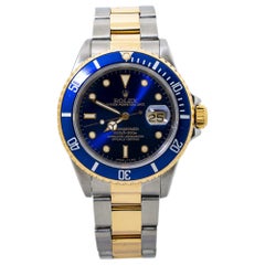 Used Rolex Submariner 16613 Blue Dial 18k N serial 1991 Two Tone Mens Watch