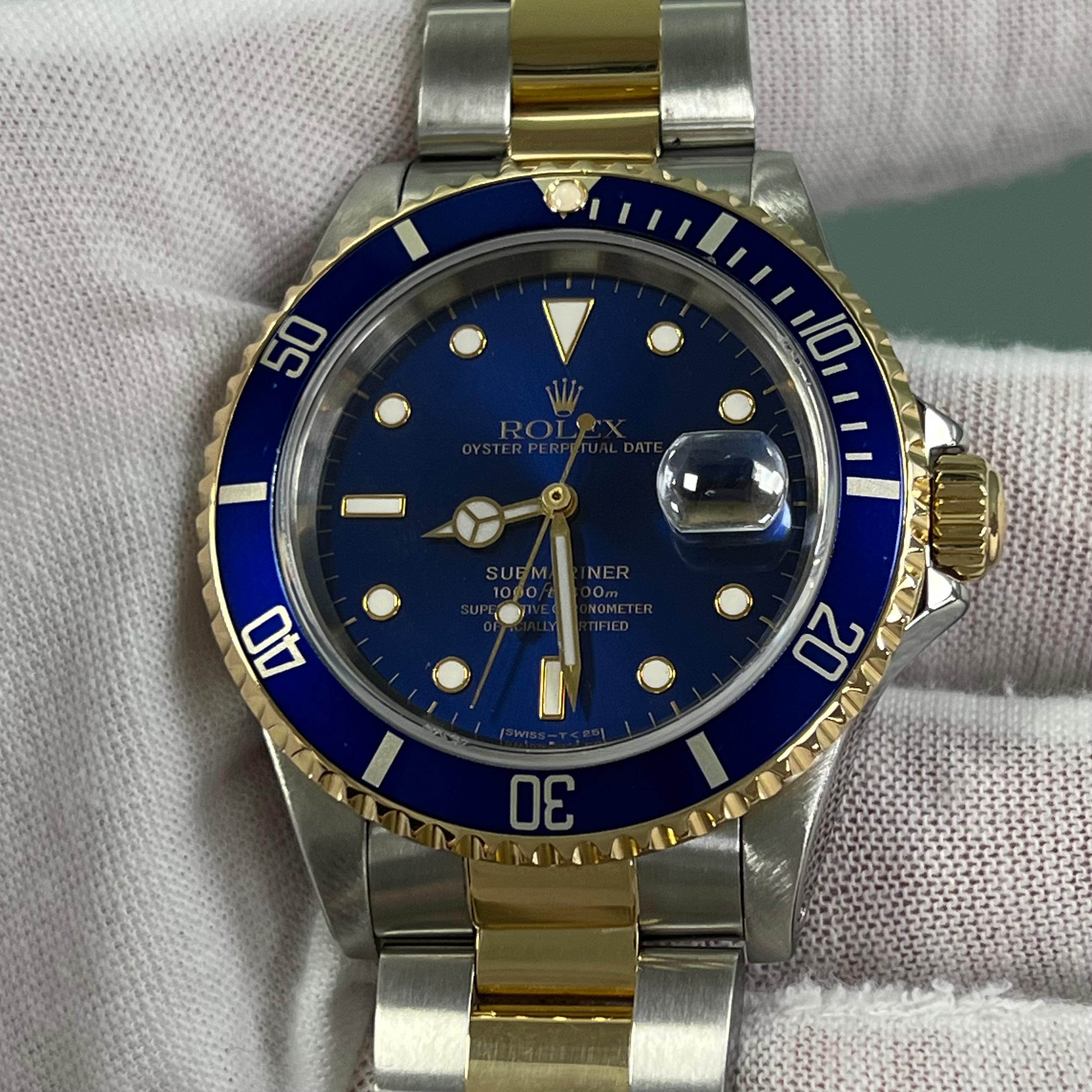 Rolex Submariner 16613 Quadrante blu Oro giallo 18 carati Scatola di carta 40 mm 6