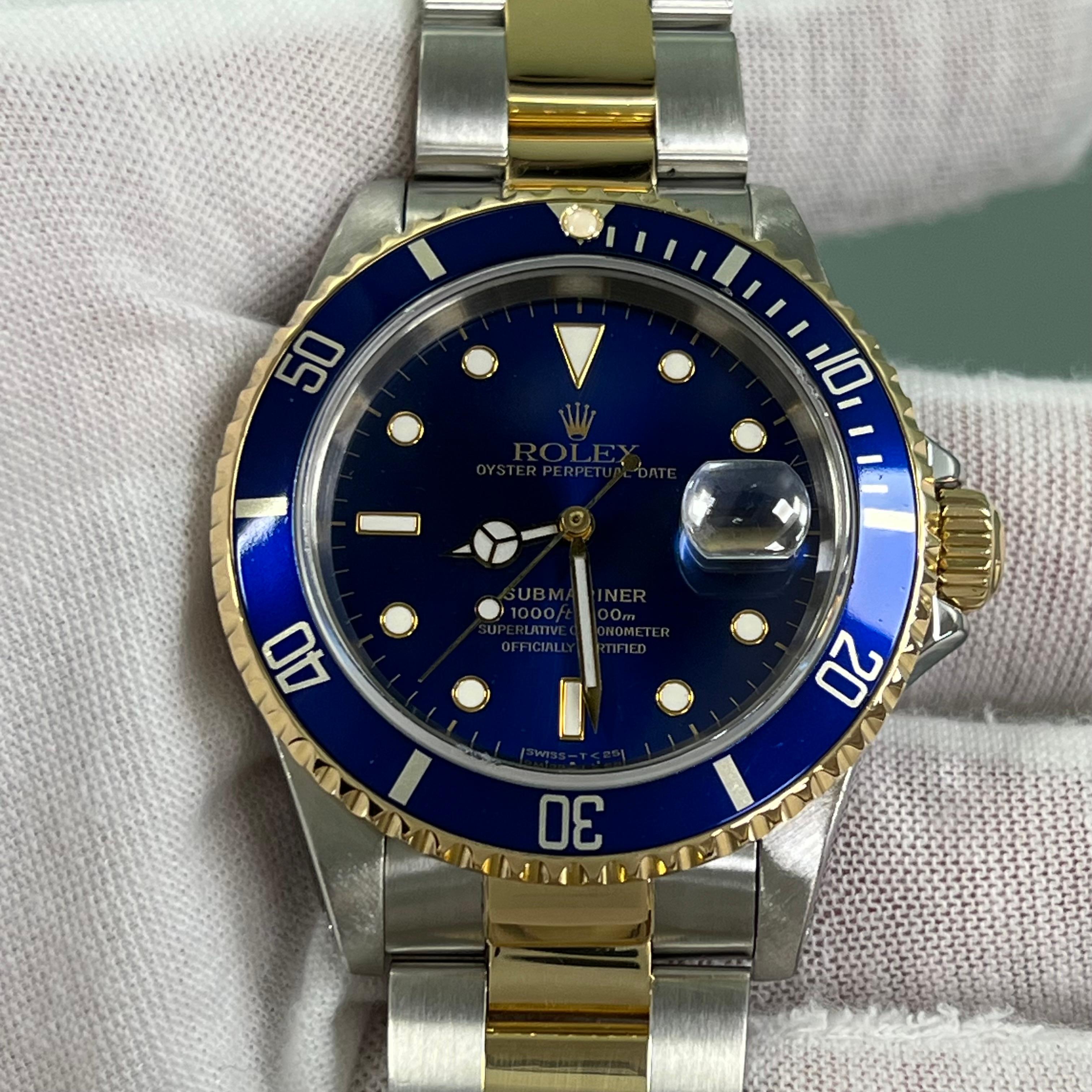 Rolex Submariner 16613 Quadrante blu Oro giallo 18 carati Scatola di carta 40 mm 7