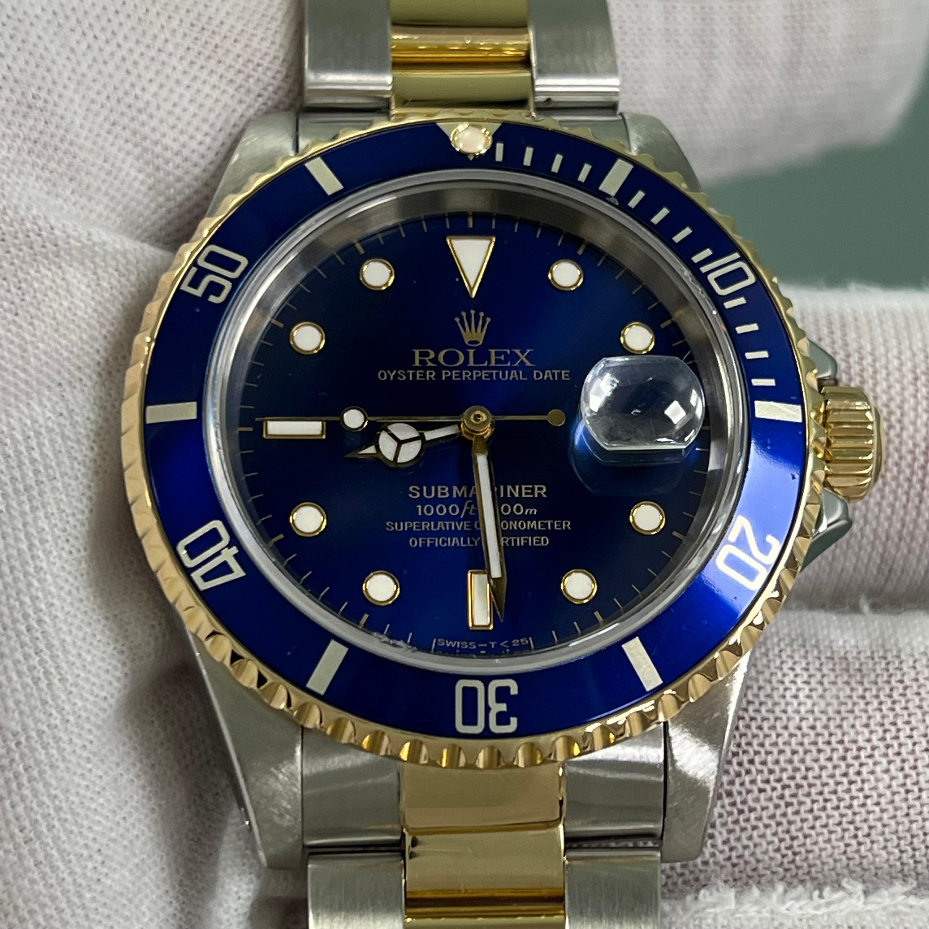Rolex Submariner 16613 Quadrante blu Oro giallo 18 carati Scatola di carta 40 mm 8